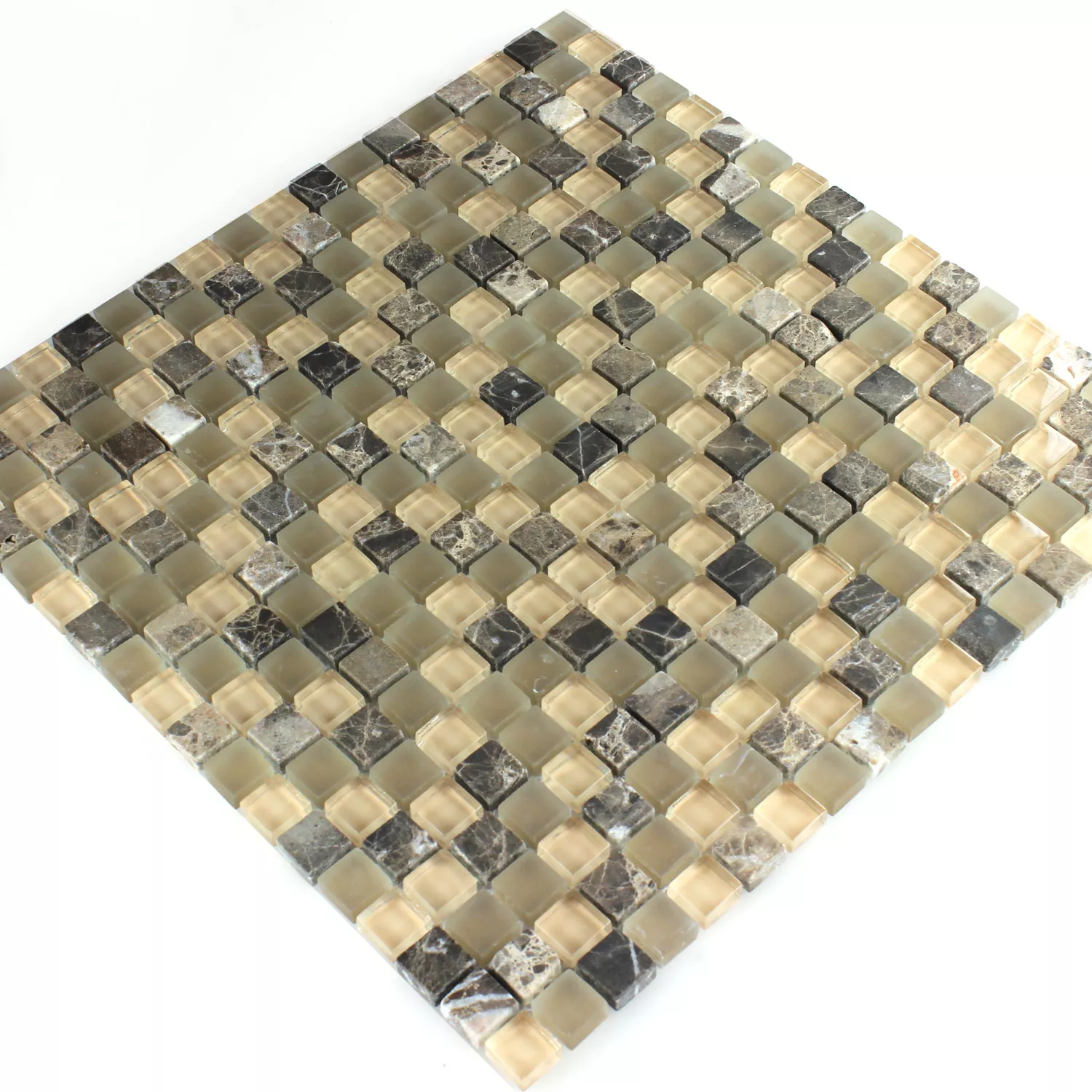 Mosaic Tiles Glass Marble 15x15x8mm Brown Beige Mix