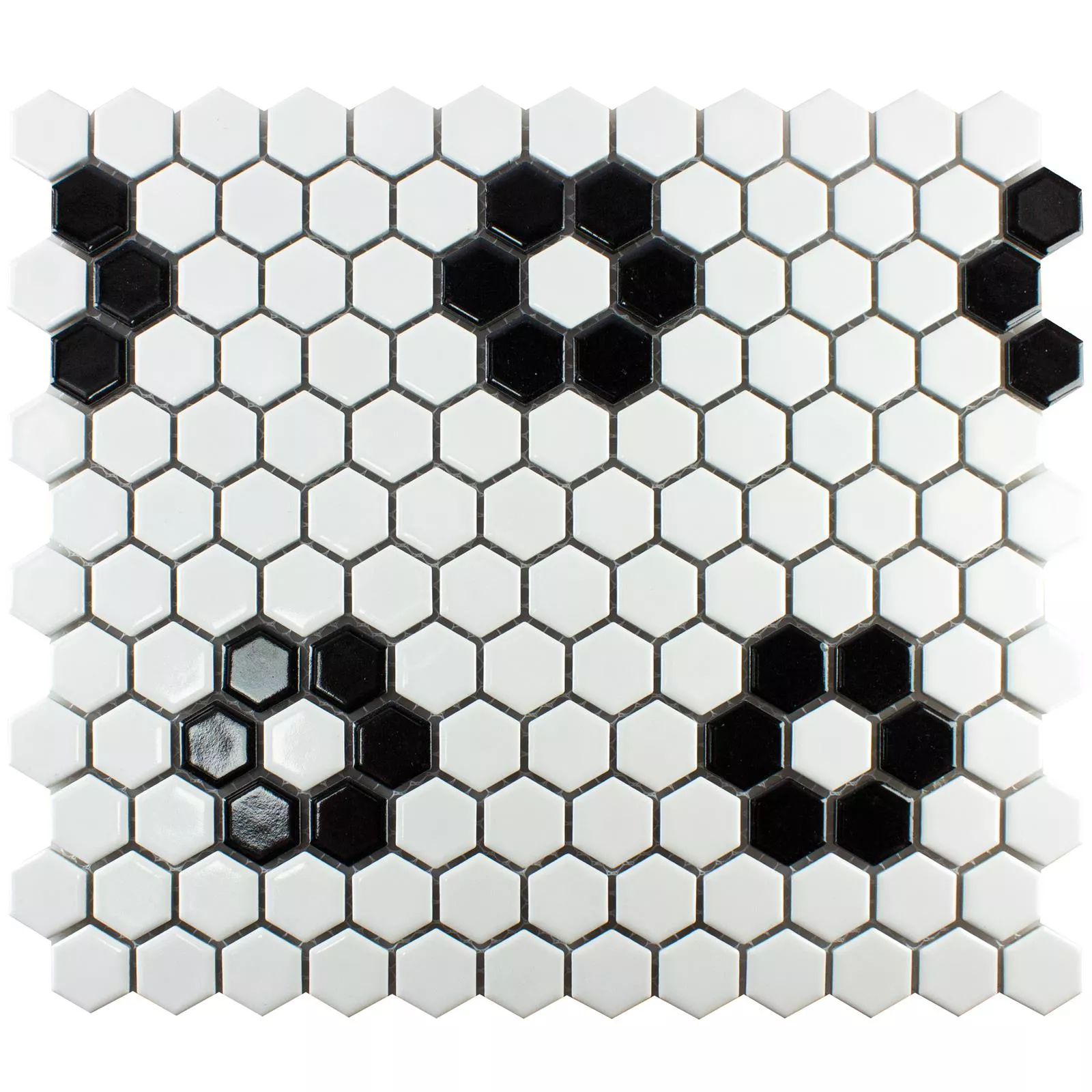 Ceramic Mosaic Tile Carlsbad Flower Black Blanc