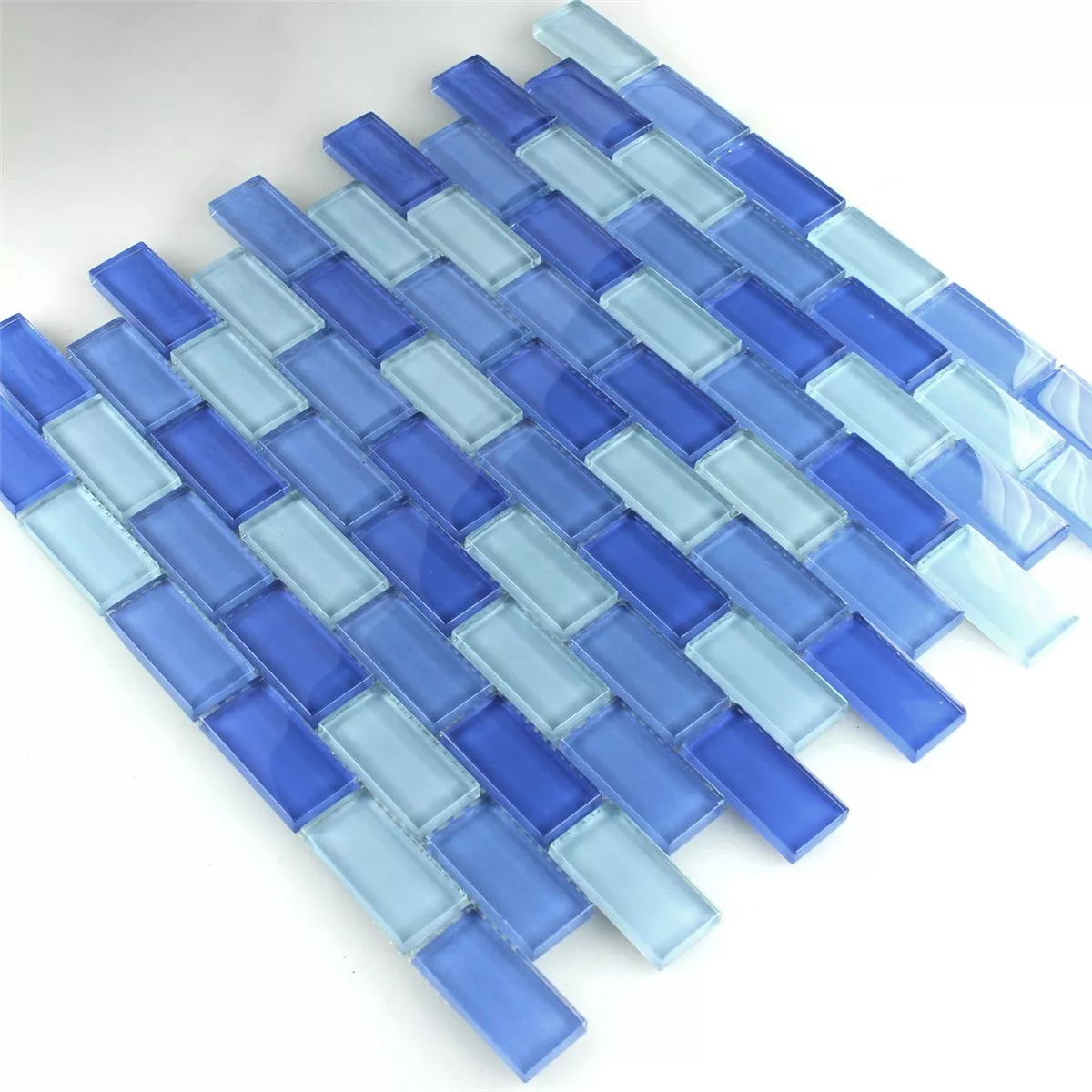 Mosaic Tiles Glass Brick Light Blue Mix 25x50x8mm