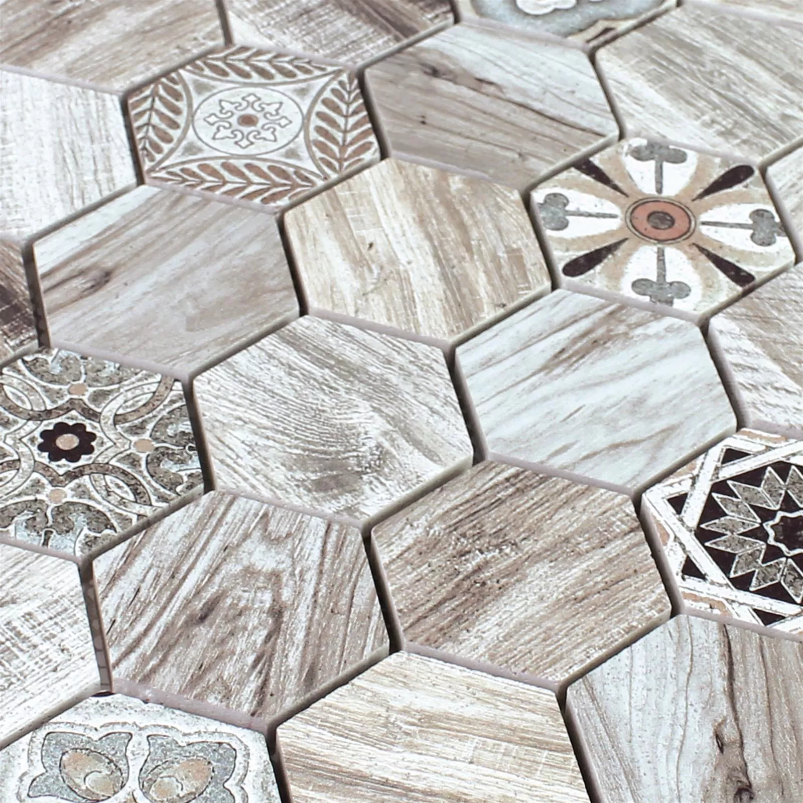 Sample Natural Stone Mosaic Tiles Kapstadt Wood Optic Light Brown
