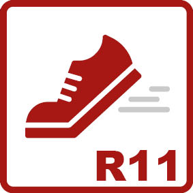 Slip Resistance R11 
Inclination angle 19-27°Increased friction coefficient, suitable for areas such as laboratory rooms, automotive workshops, or beverage bottling facilities.