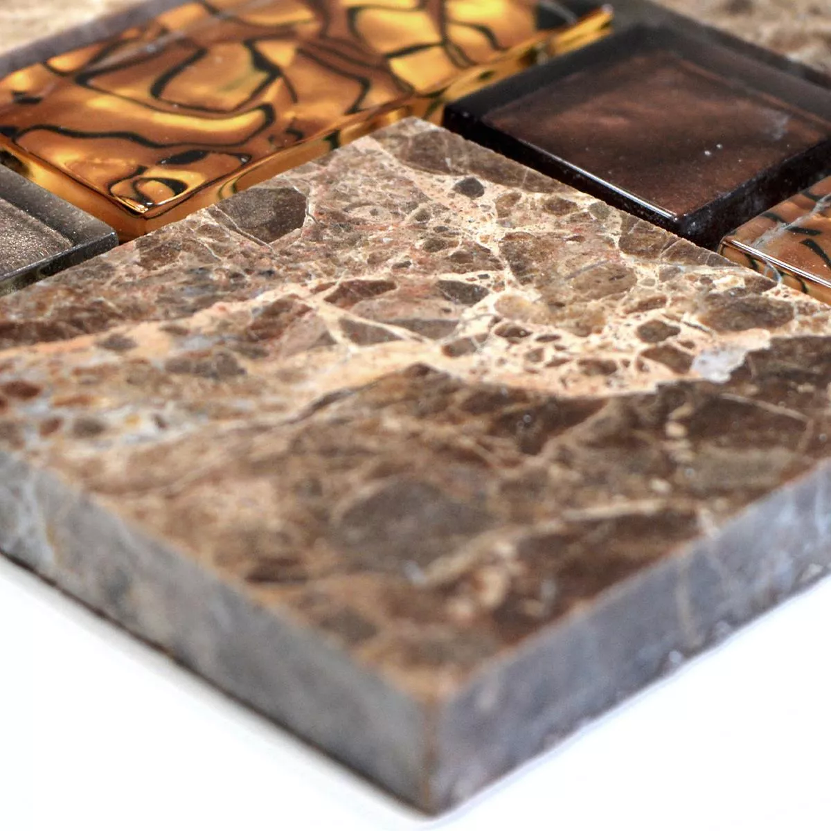 Sample Glass Mosaic Natural Stone Tiles Lambada Brown Beige ix