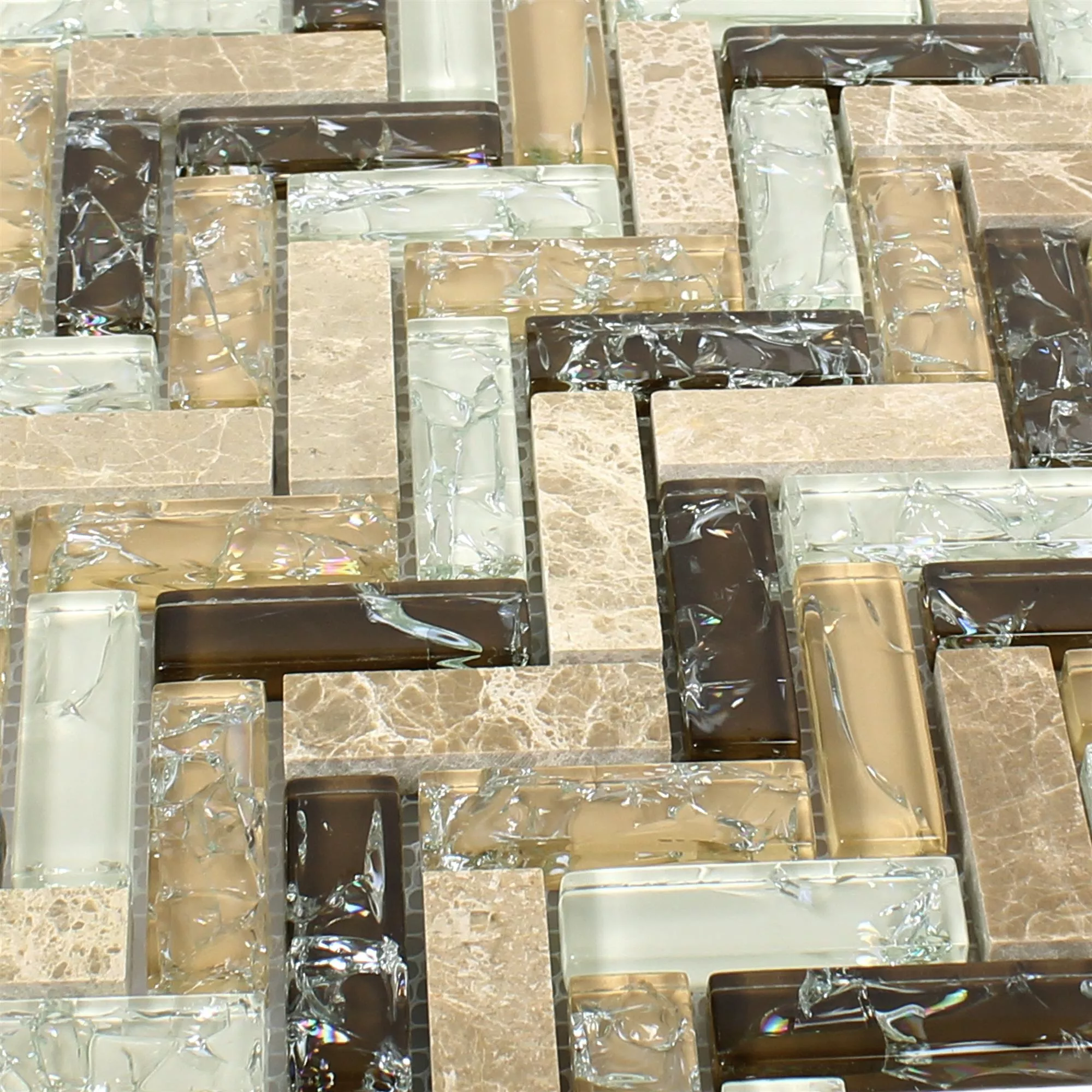 Sample Mosaic Tiles Glass Natural Stone Malawi Emperador Fish Bone