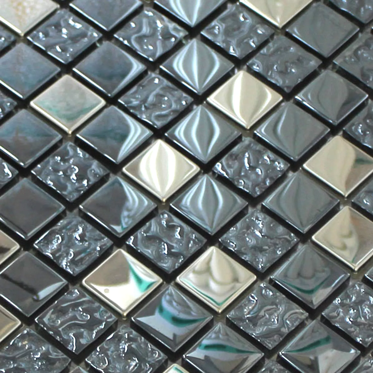 Sample Mosaic Tiles Glass Metal Mix Whitney Silver Black 