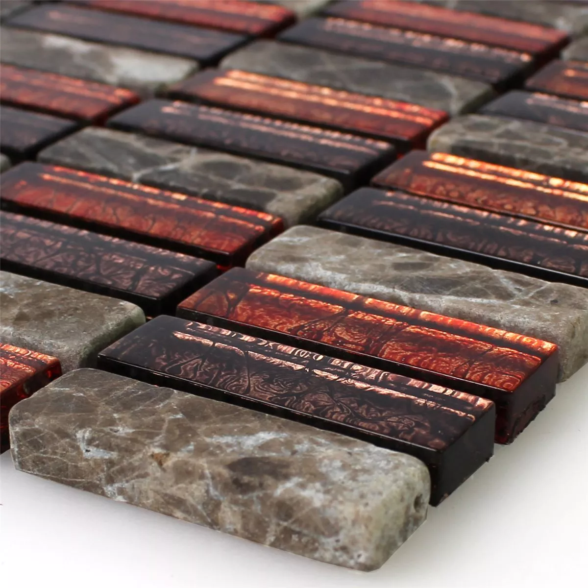 Mosaic Tiles Natural Stone Glass Red Brown Stick