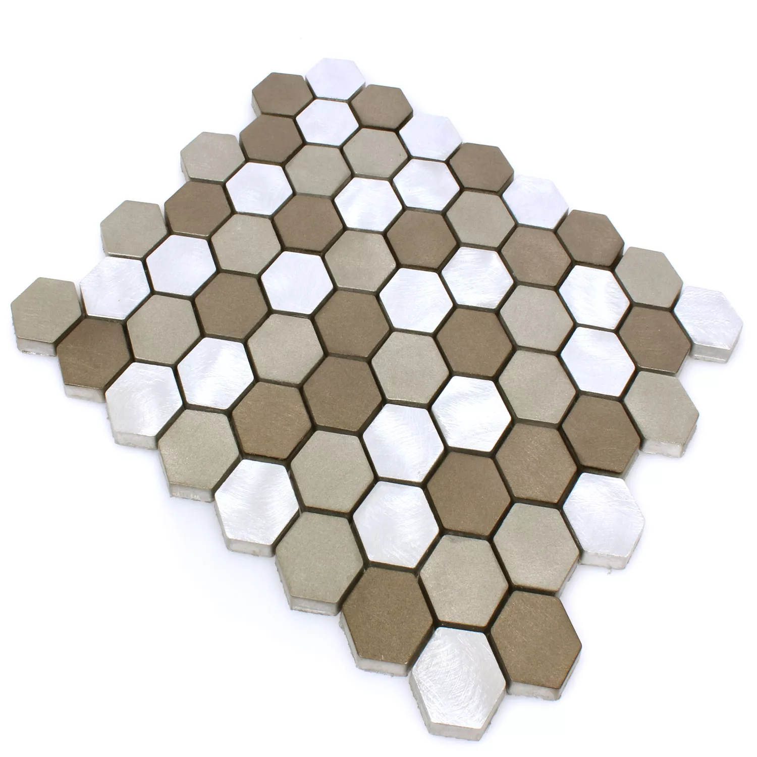Sample Mosaic Tiles Aluminium Apache Hexagon Brown Silver