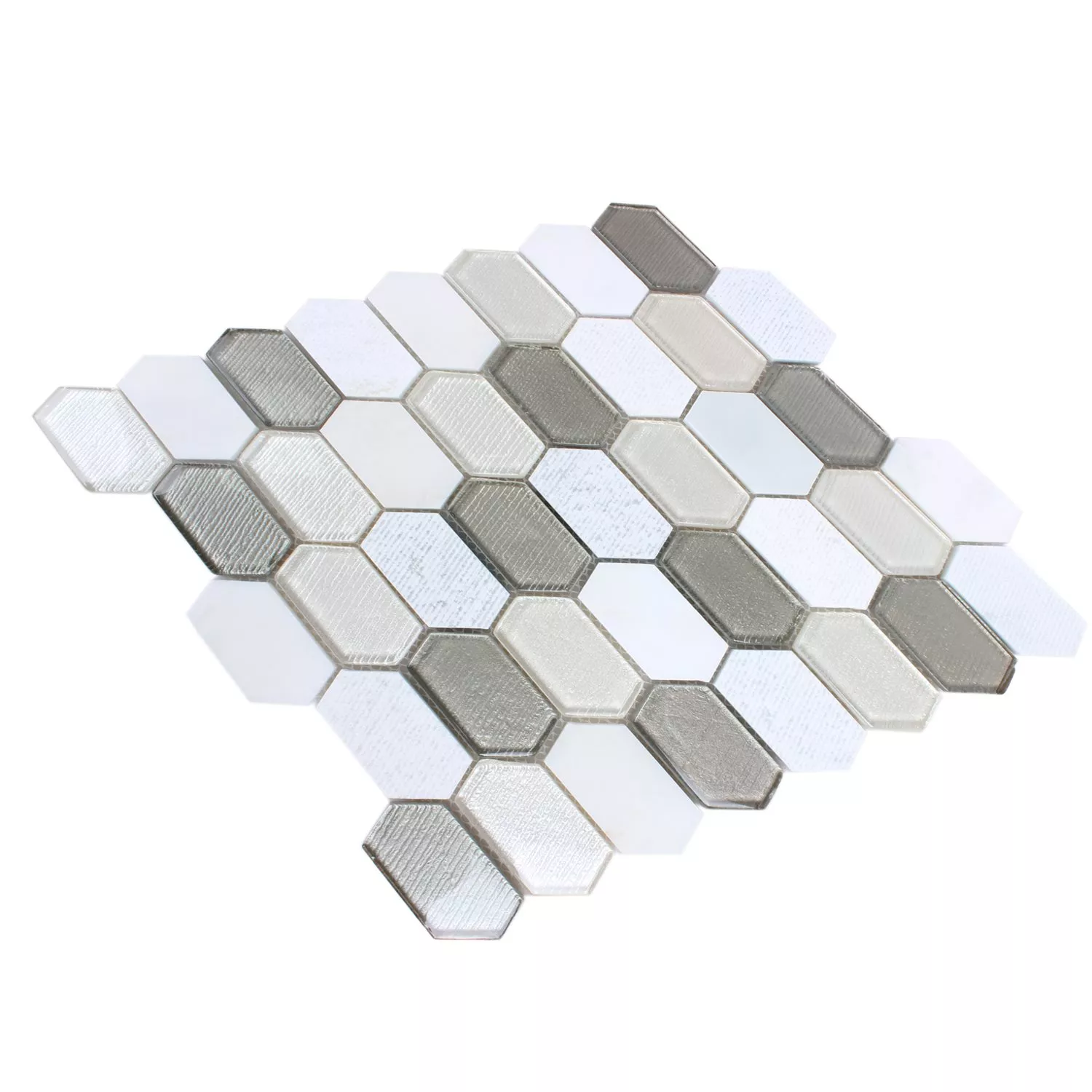 Mosaic Tiles Februata Hexagon White Beige Grey