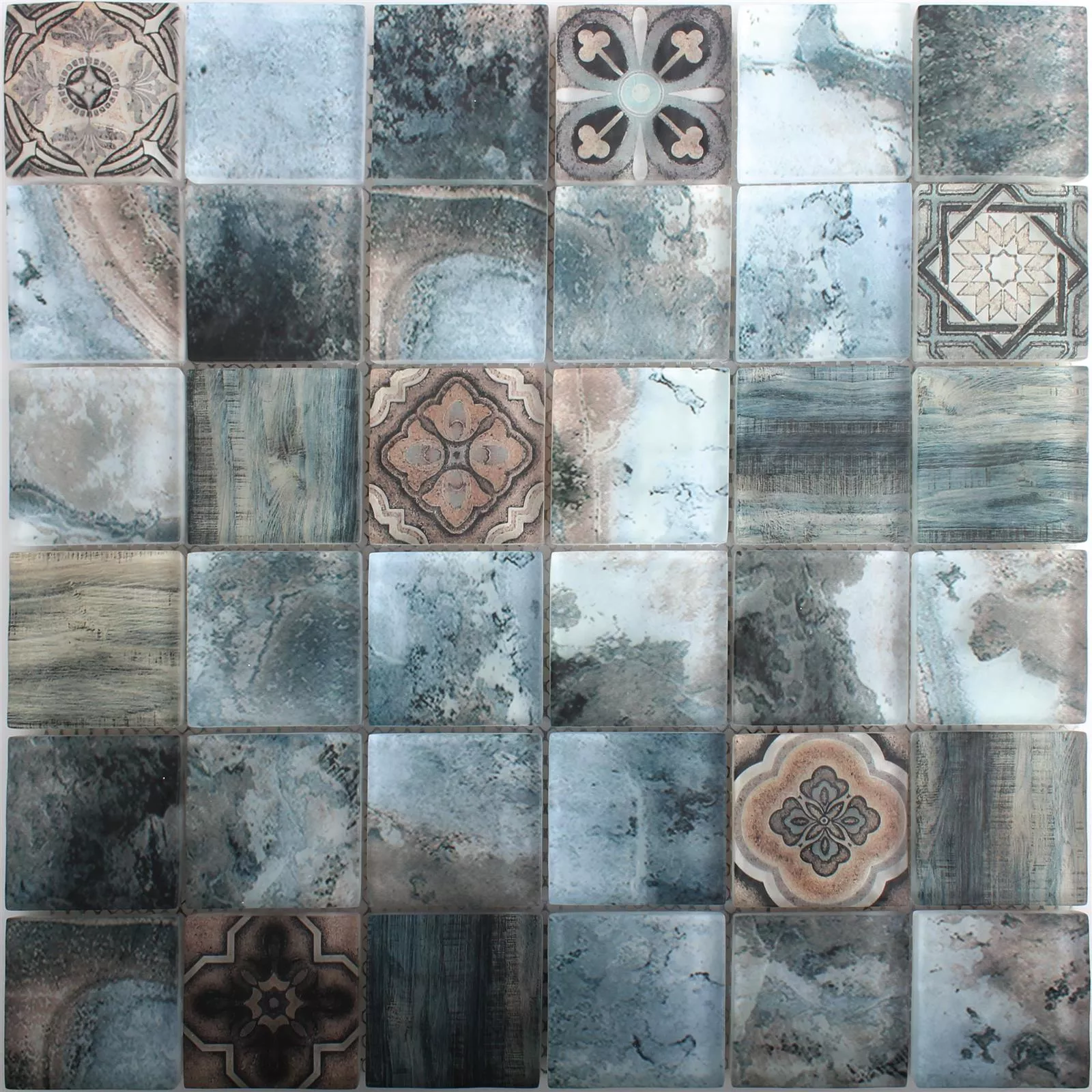 Glass Mosaic Tiles Prinsburg Brown Blue Waved