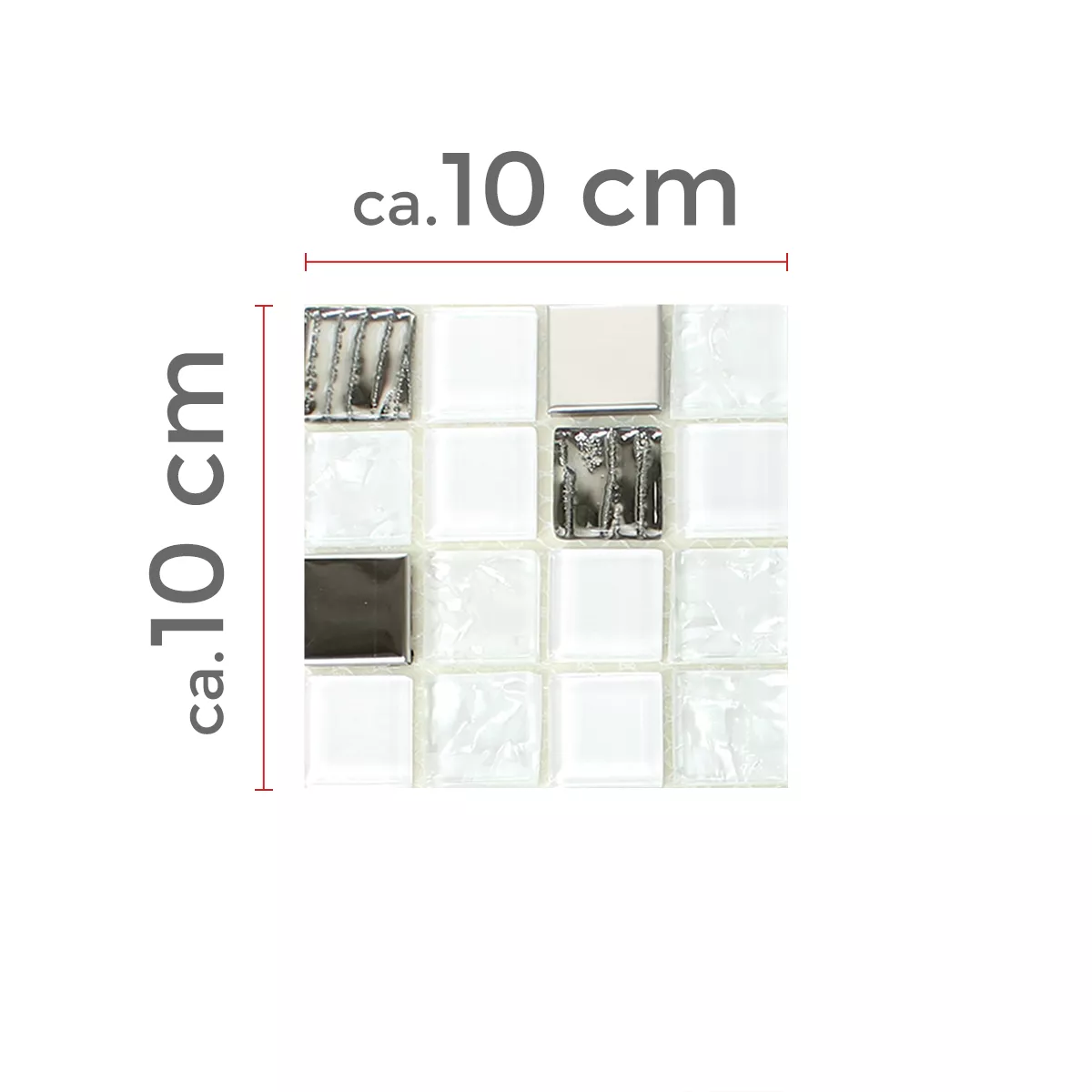 Sample Self Adhesive Glass Stainless Steel Mosaic White Silver