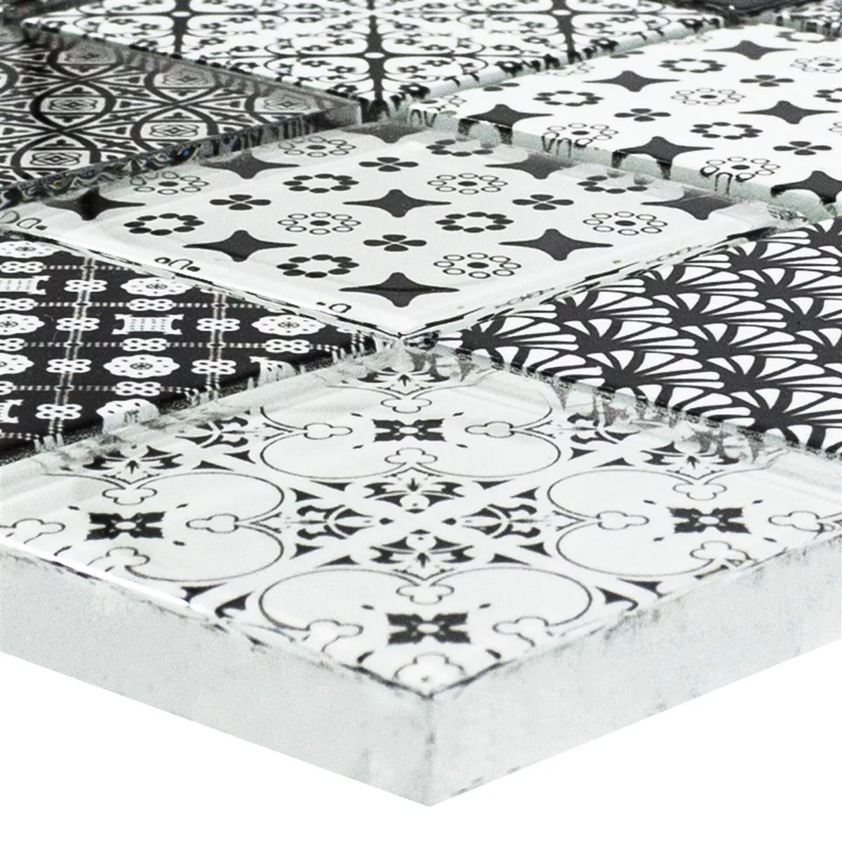 Glass Mosaic Tiles Ornamento Black Blanc