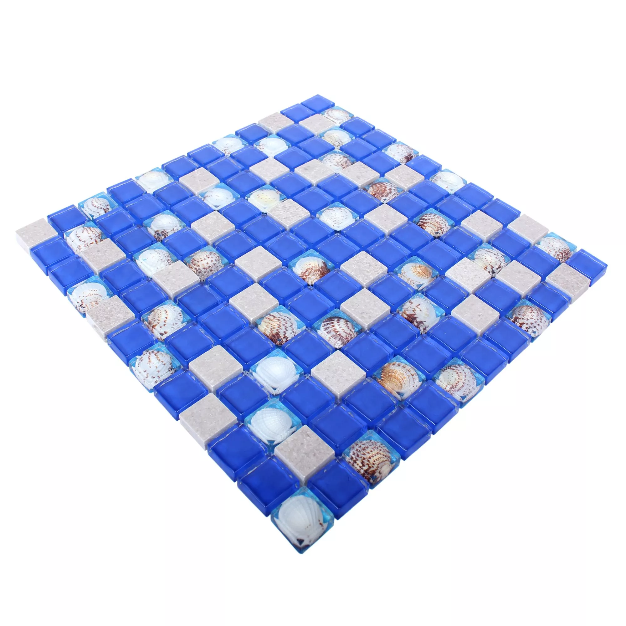 Sample Glass Mosaic Natural Stone Tiles Tatvan Shell Blue Grey