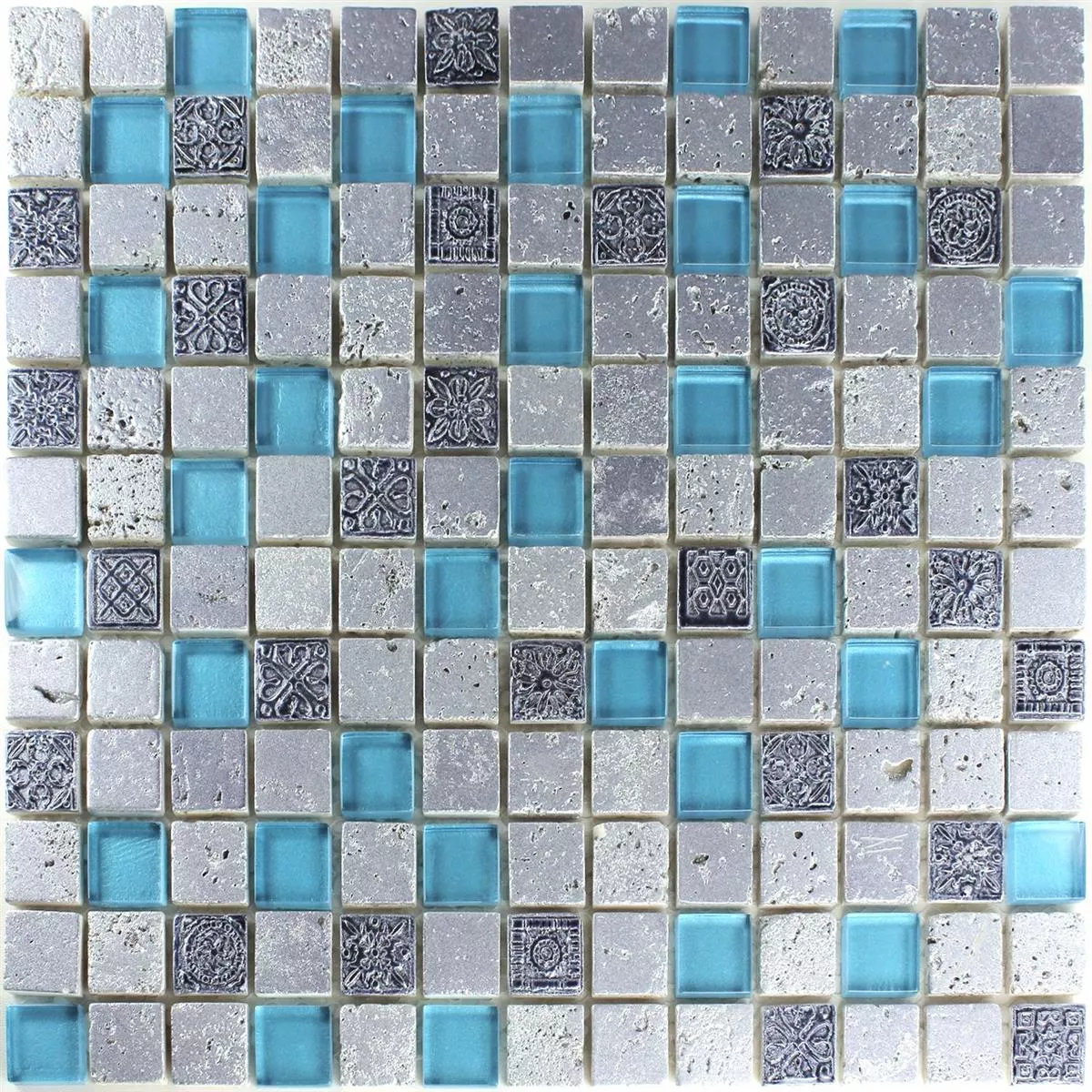 Mosaic Tiles Glass Resin Mix Blue Silver