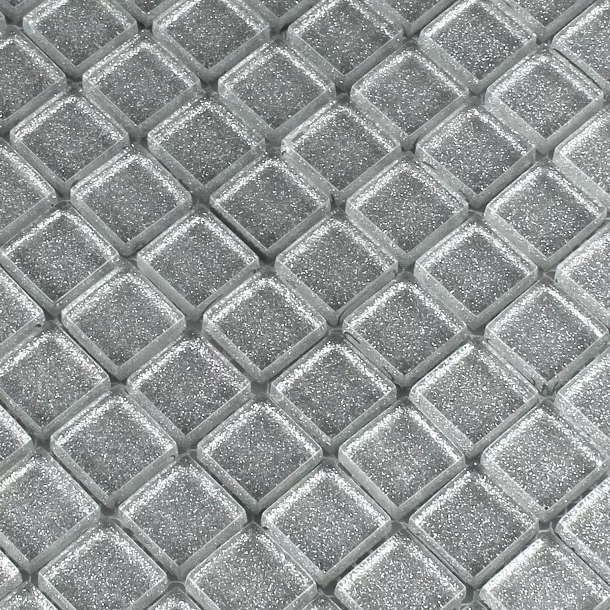 Mosaic Tiles Glass Silver Glitter 23x23x8mm