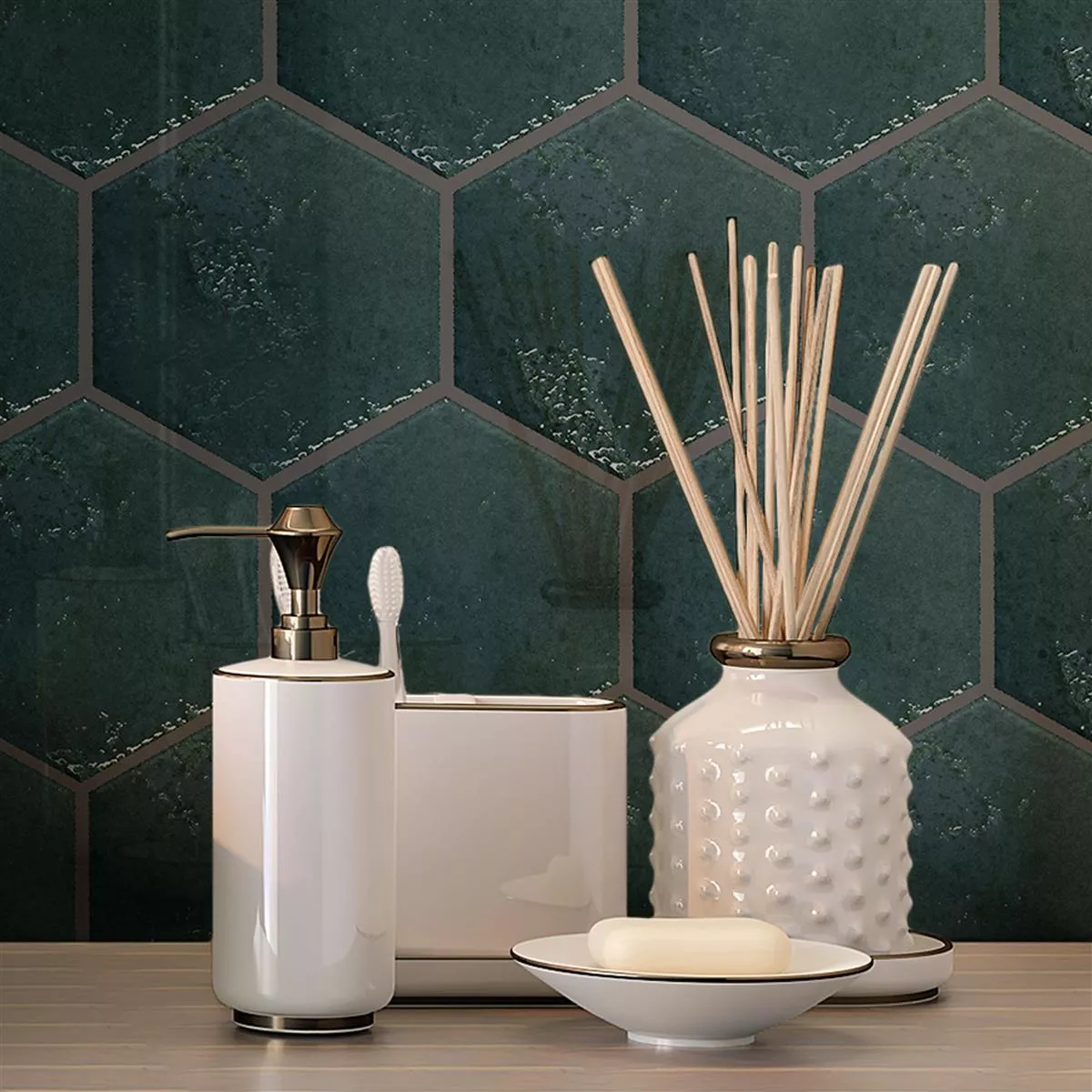 Wall Tiles Lara Glossy Waved 13x15cm Hexagon Green