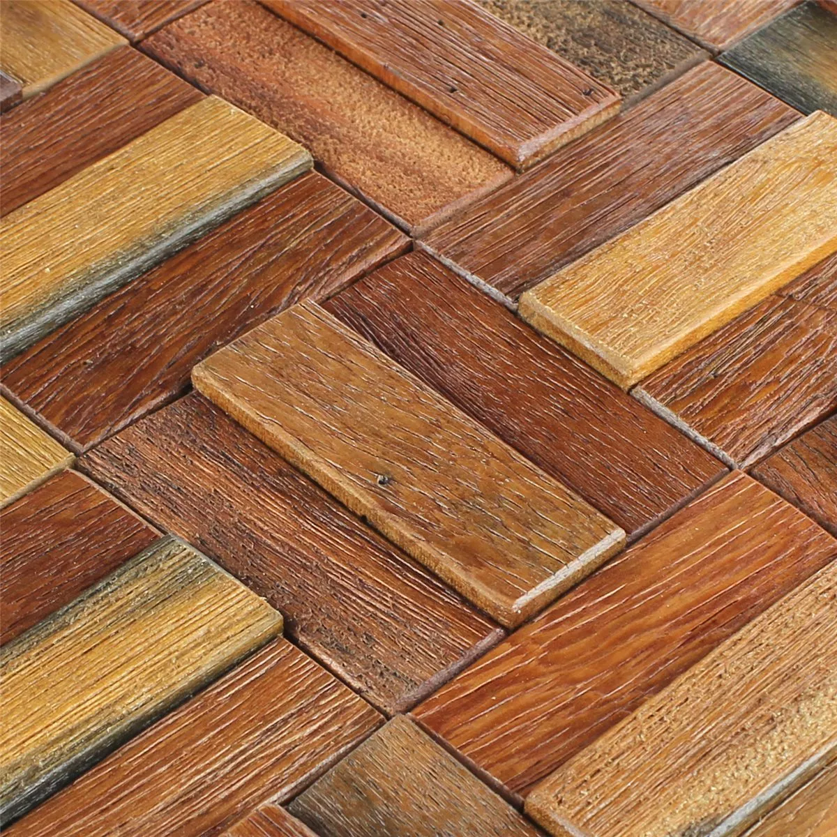Wood Mosaic Tiles Planks Lacquered