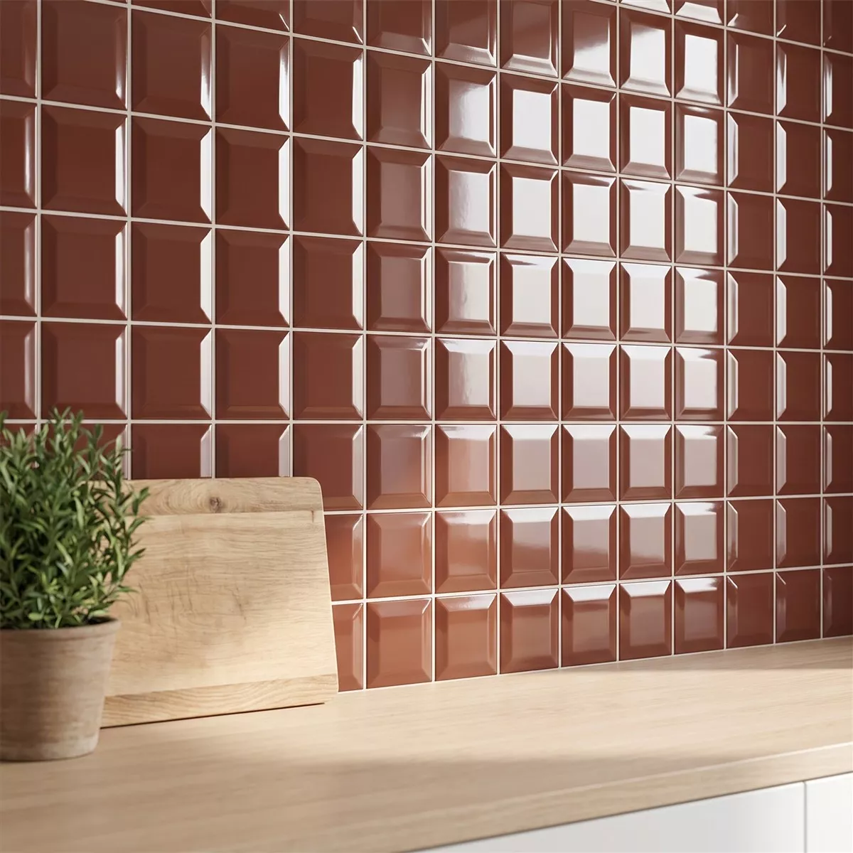 Metro tile Brown Glossy 10x10 cm Facet Catarina Marron