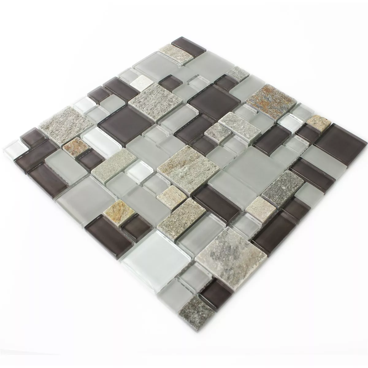 Sample Mosaic Tiles Glass Natural Stone Grey Brown