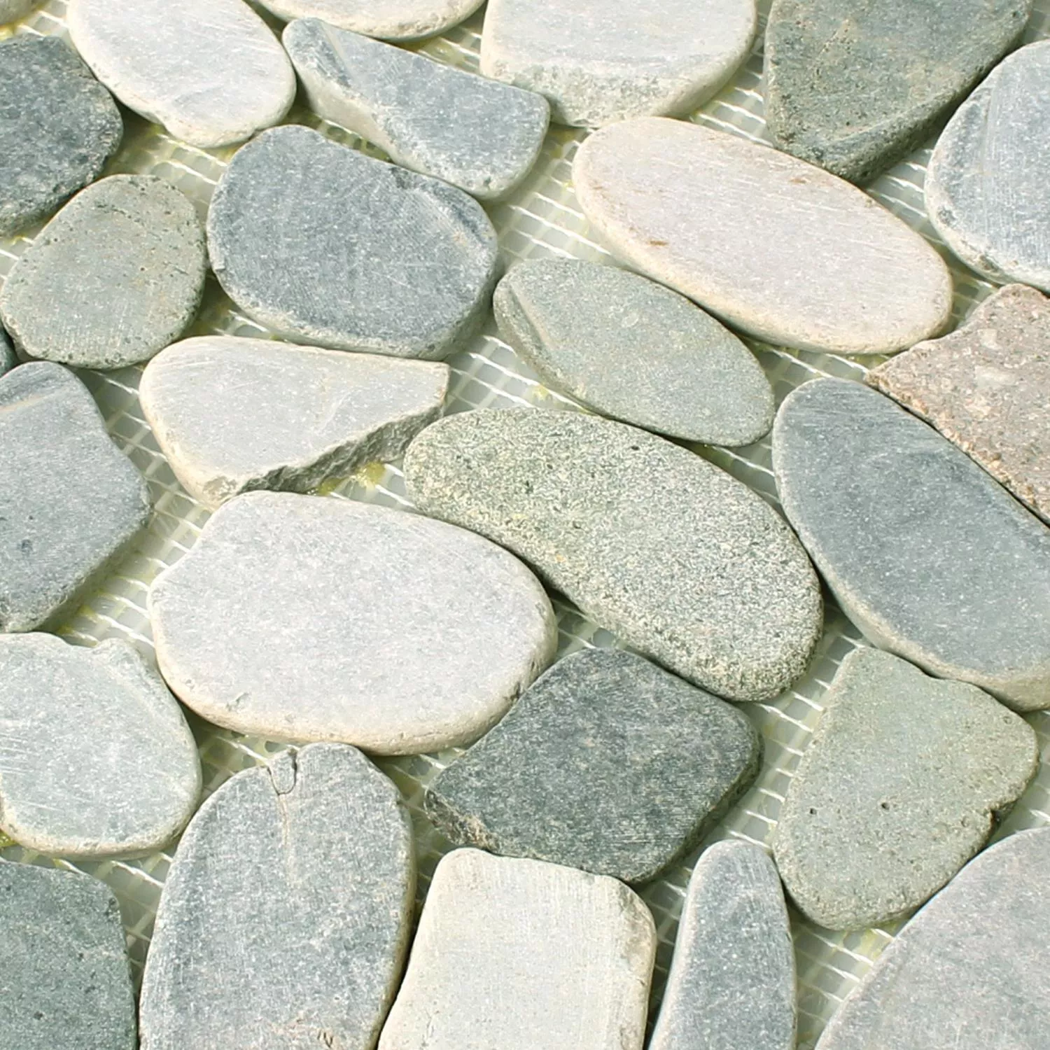 Mosaic Tiles River Pebbles Cut Grey Beige White