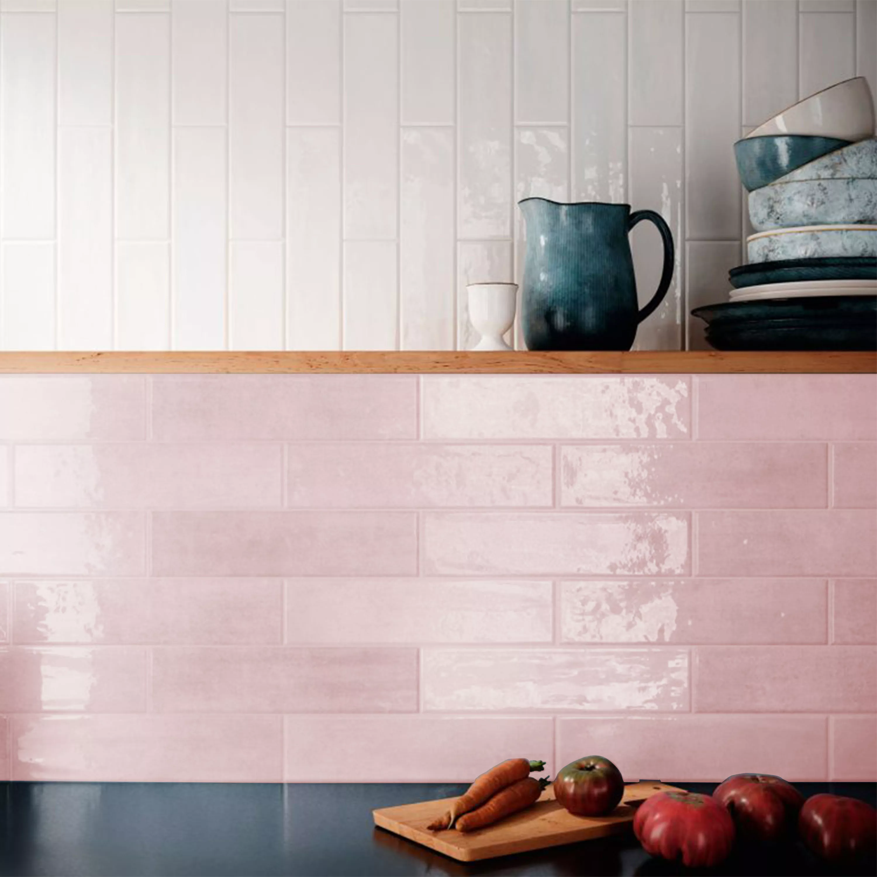 Wall Tiles Tropea Glossy Waved Pink 7,5x30cm