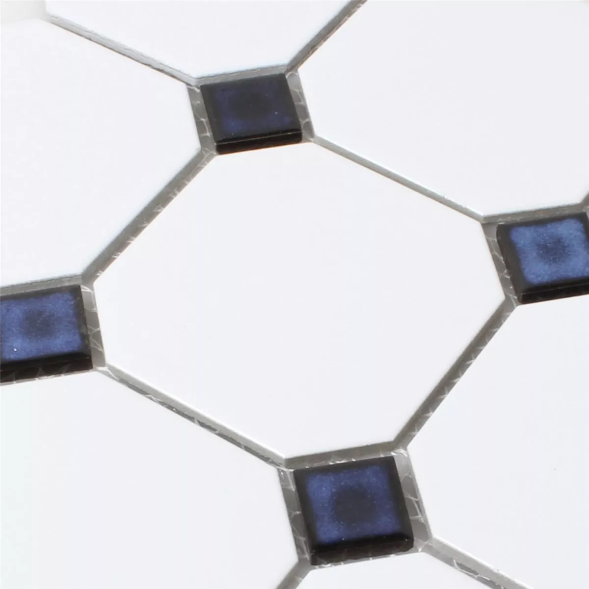 Mosaic Tiles Ceramic Octagon White Blue Mix