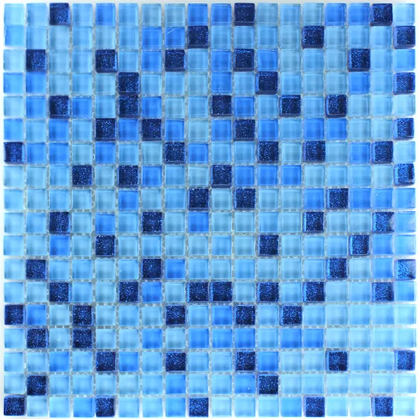 Mosaic Tiles Glass Blue Glitter 15x15x8mm