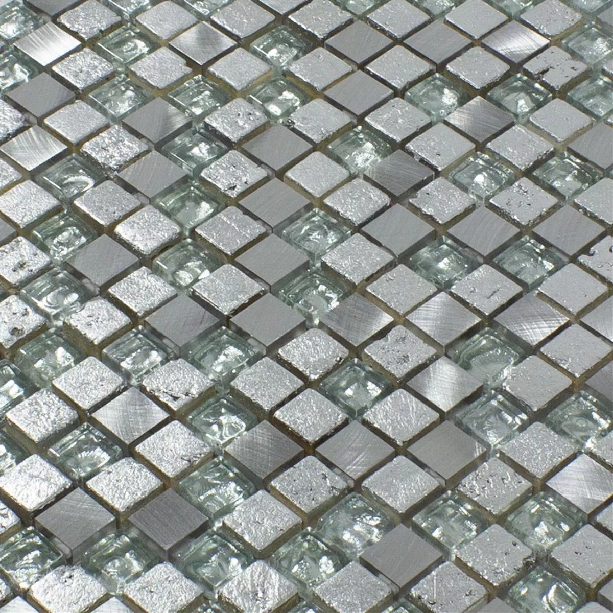 Sample Natural Stone Glass Aluminium Mosaic Tiles Stilo Light Grey Silver