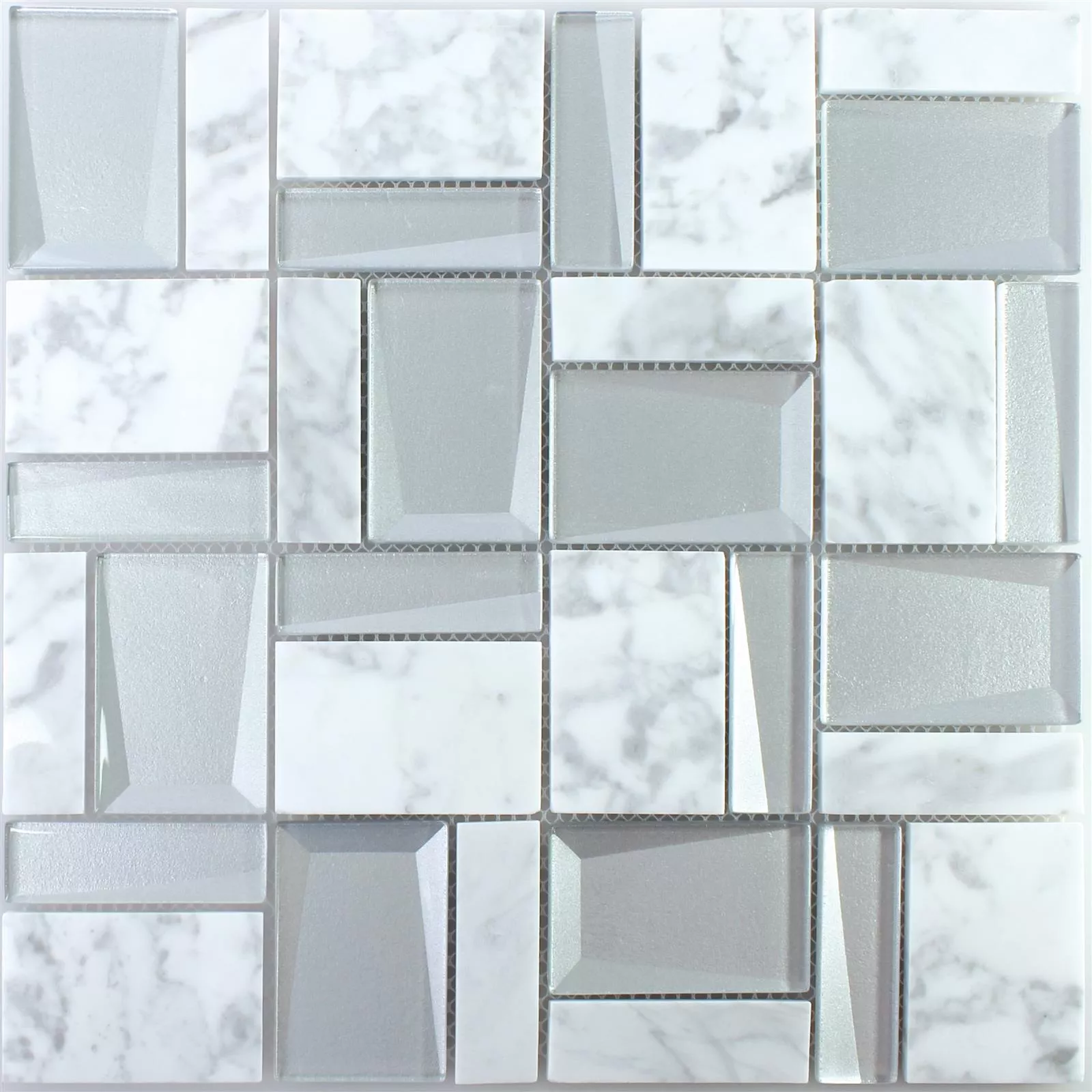 Glass Natural Stone Mosaic Lapseki White Silver