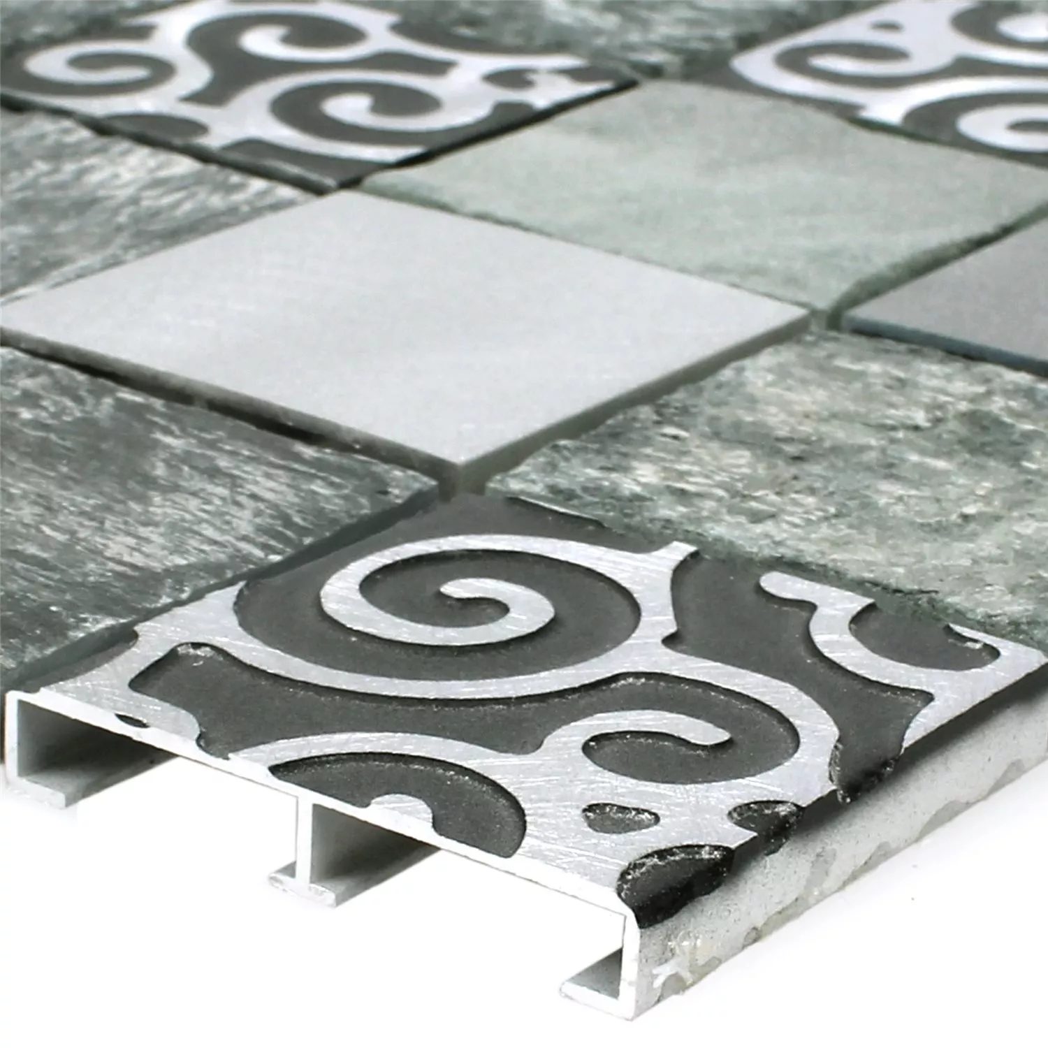 Mosaic Tiles Glass Natural Stone Aluminium Valdivia Grey