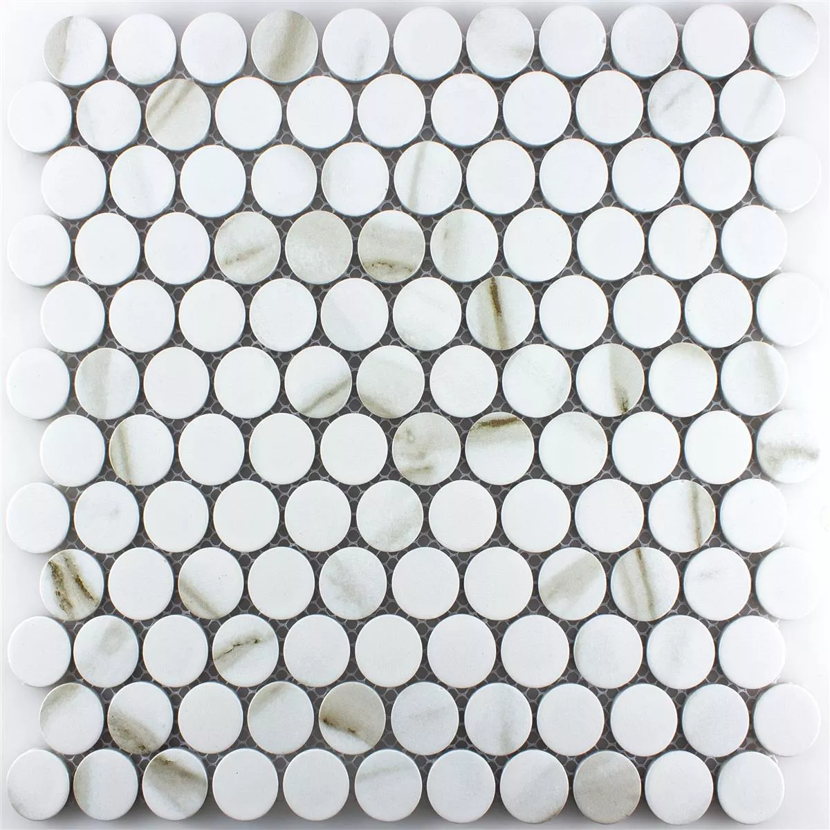 Ceramic Button Round Mosaic Tiles Hunter Calacatta