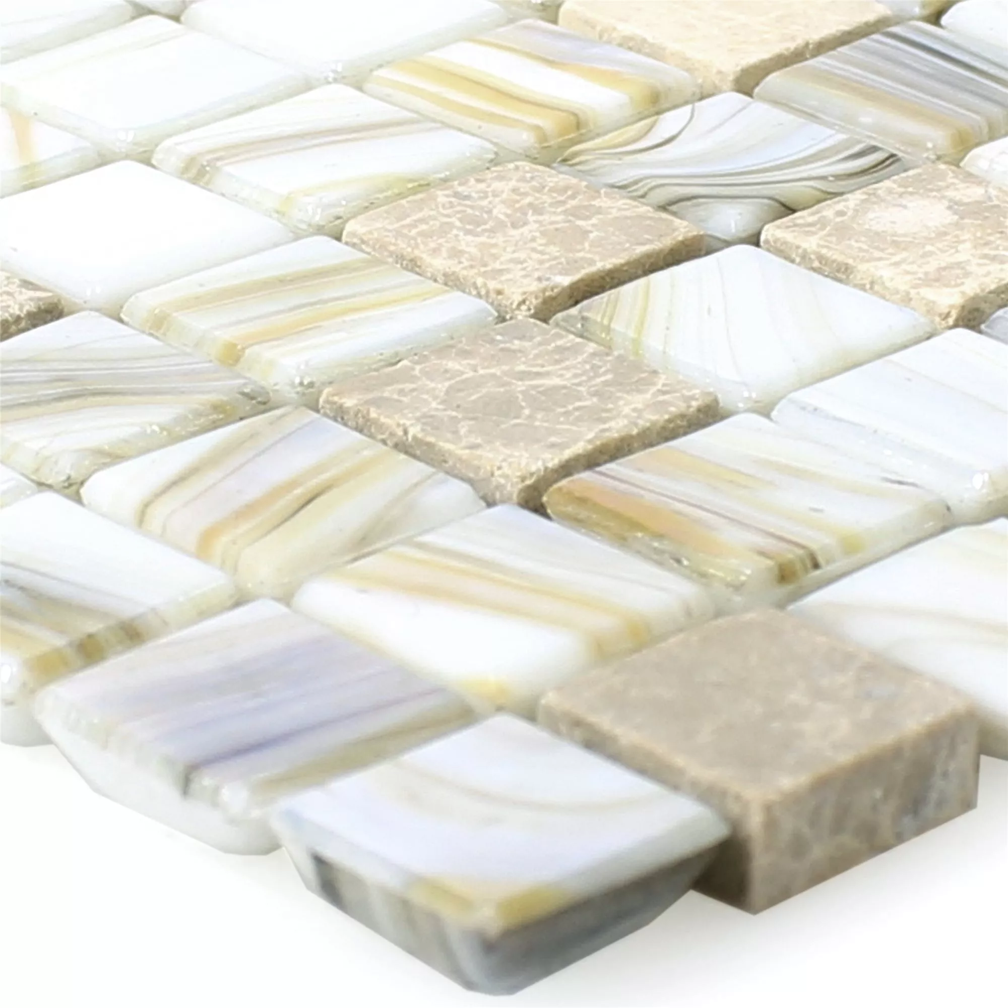 Sample Glass Nacre Natural Stone Mosaic Tiles Fokus Beige