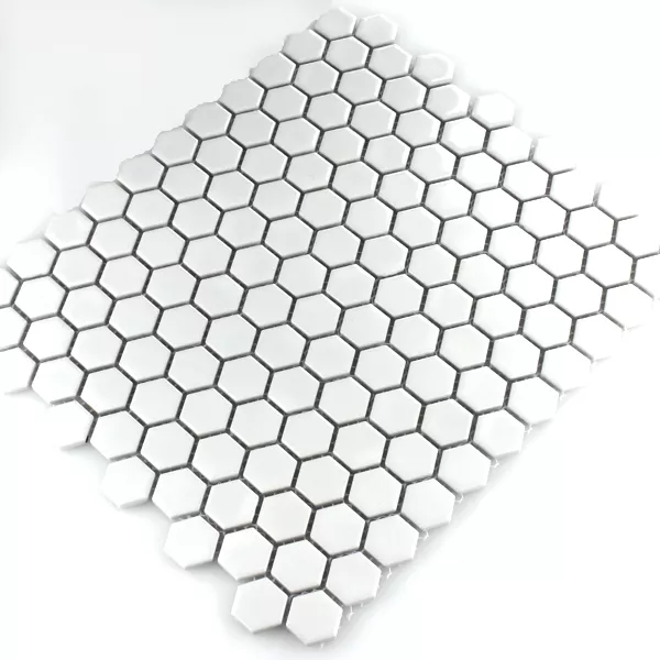 Mosaic Tiles Ceramic Hexagon White Mat H23