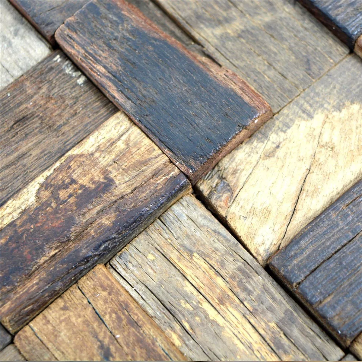 Wood Mosaic Tiles Bredon 3D Brown Rectangle