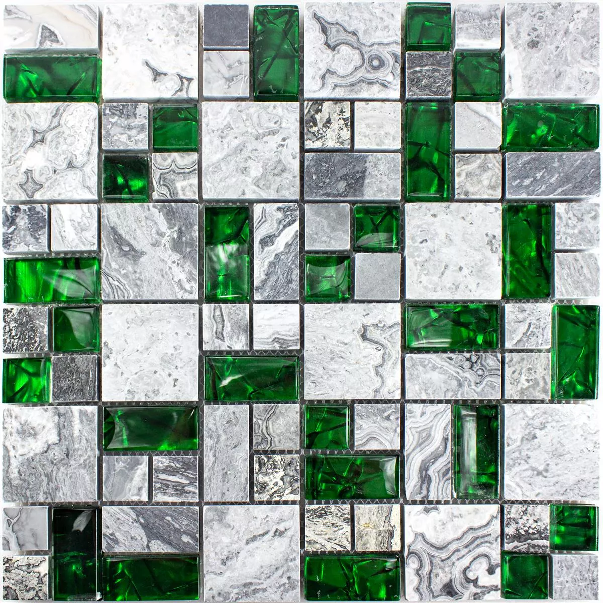 Glass Natural Stone Mosaic Tiles Sinop Grey Green 2 Mix