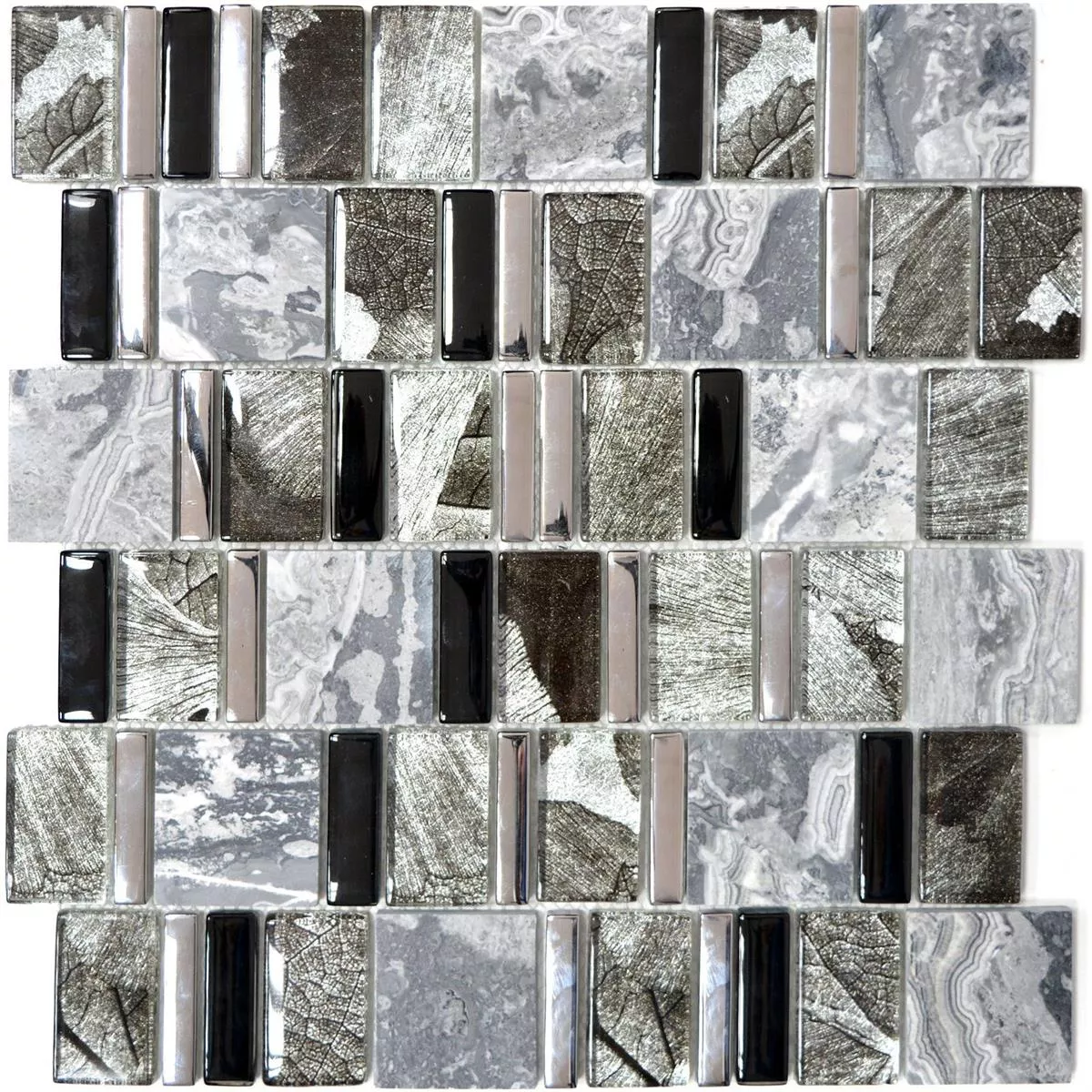 Glass Mosaic Natural Stone Tiles Hummel Black Grey