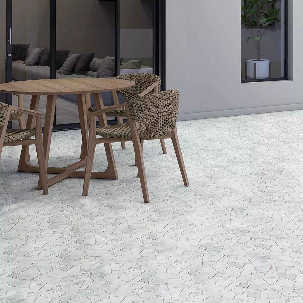 Marble Broken Mosaic Tiles Mareblu Carrara White