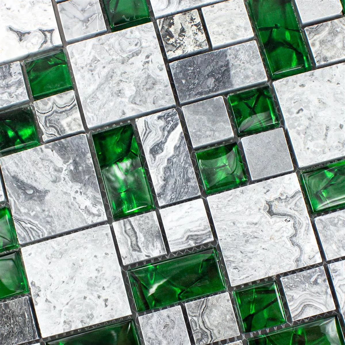 Glass Natural Stone Mosaic Tiles Sinop Grey Green 2 Mix