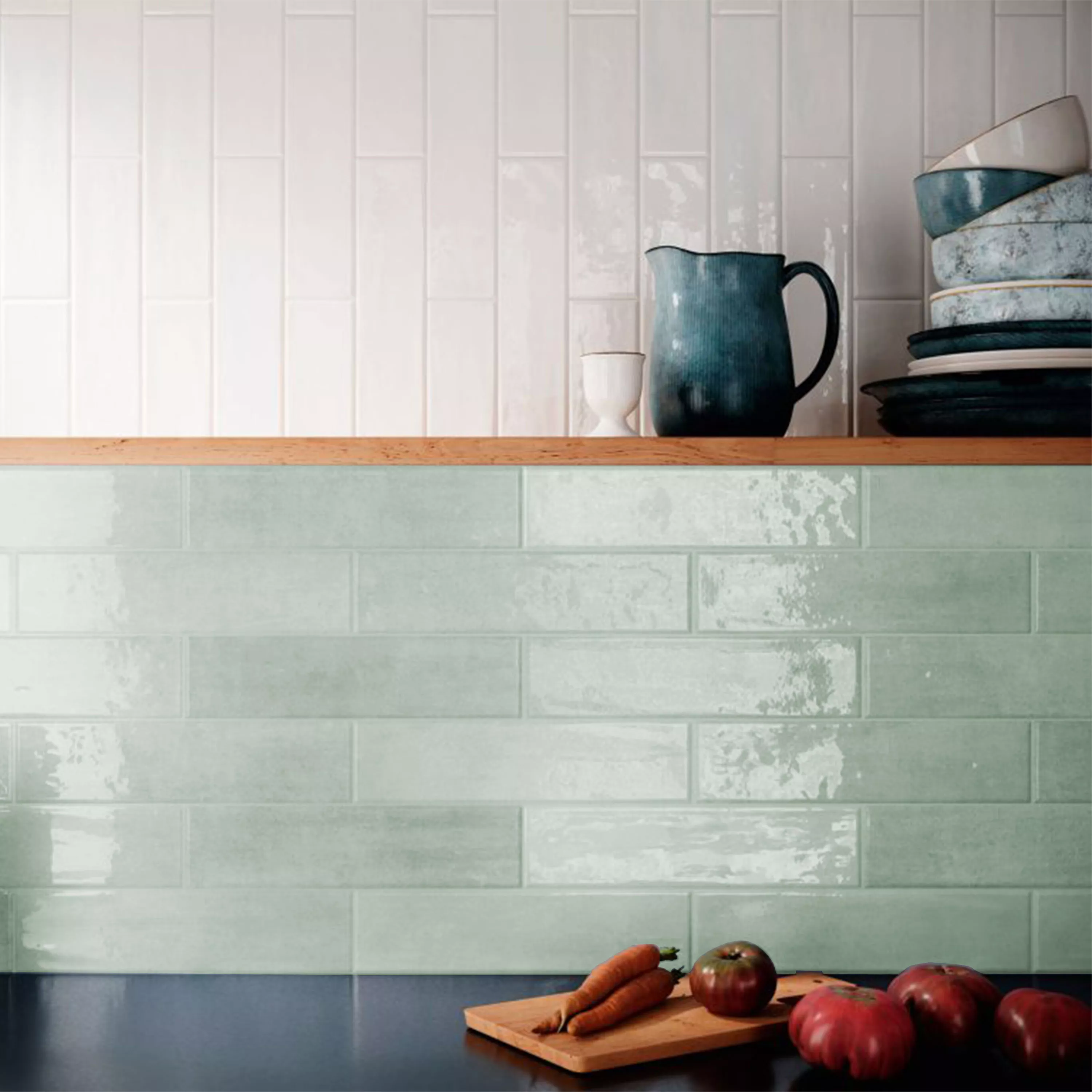 Wall Tiles Tropea Glossy Waved Green 7,5x30cm