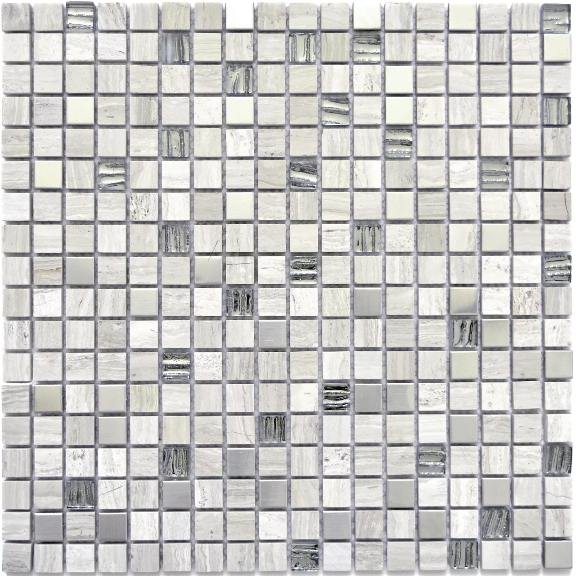Glass Stone Steel Mosaic Tiles Elektra Grey Square 15