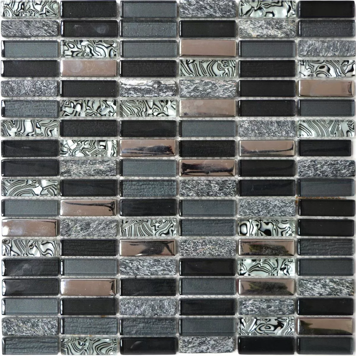 Sample Glass Natural Stone Mosaic Tiles Magia Black Sticks