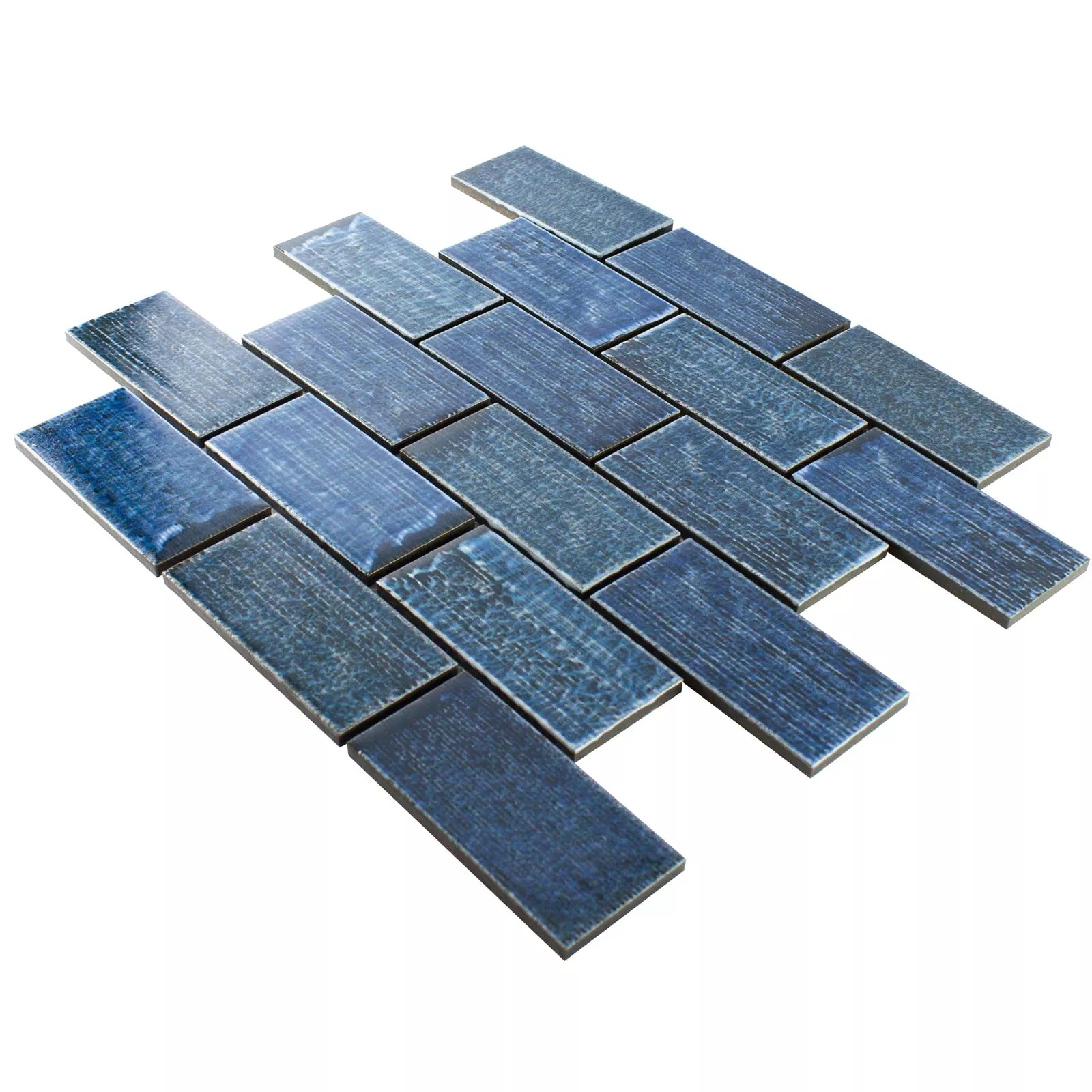Sample Ceramic Mosaic Tile Bangor Glossy Cyan Rectangle
