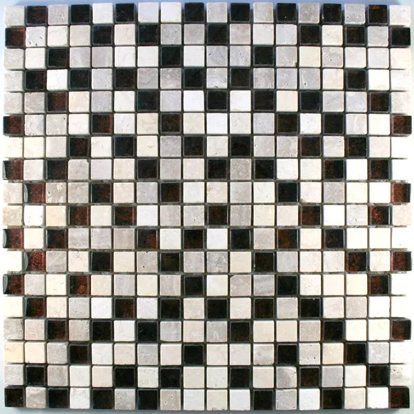 Mosaic Tiles Glass Marble Metal 15x15x8mm Beige
