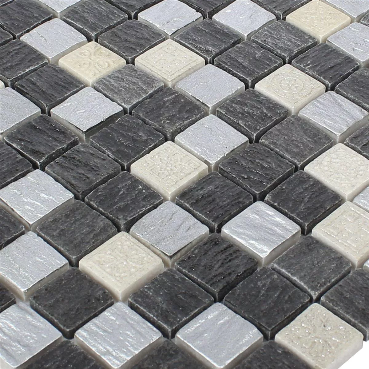 Glass Mosaic Natural Stone Tiles Colicos Grey Black Silver