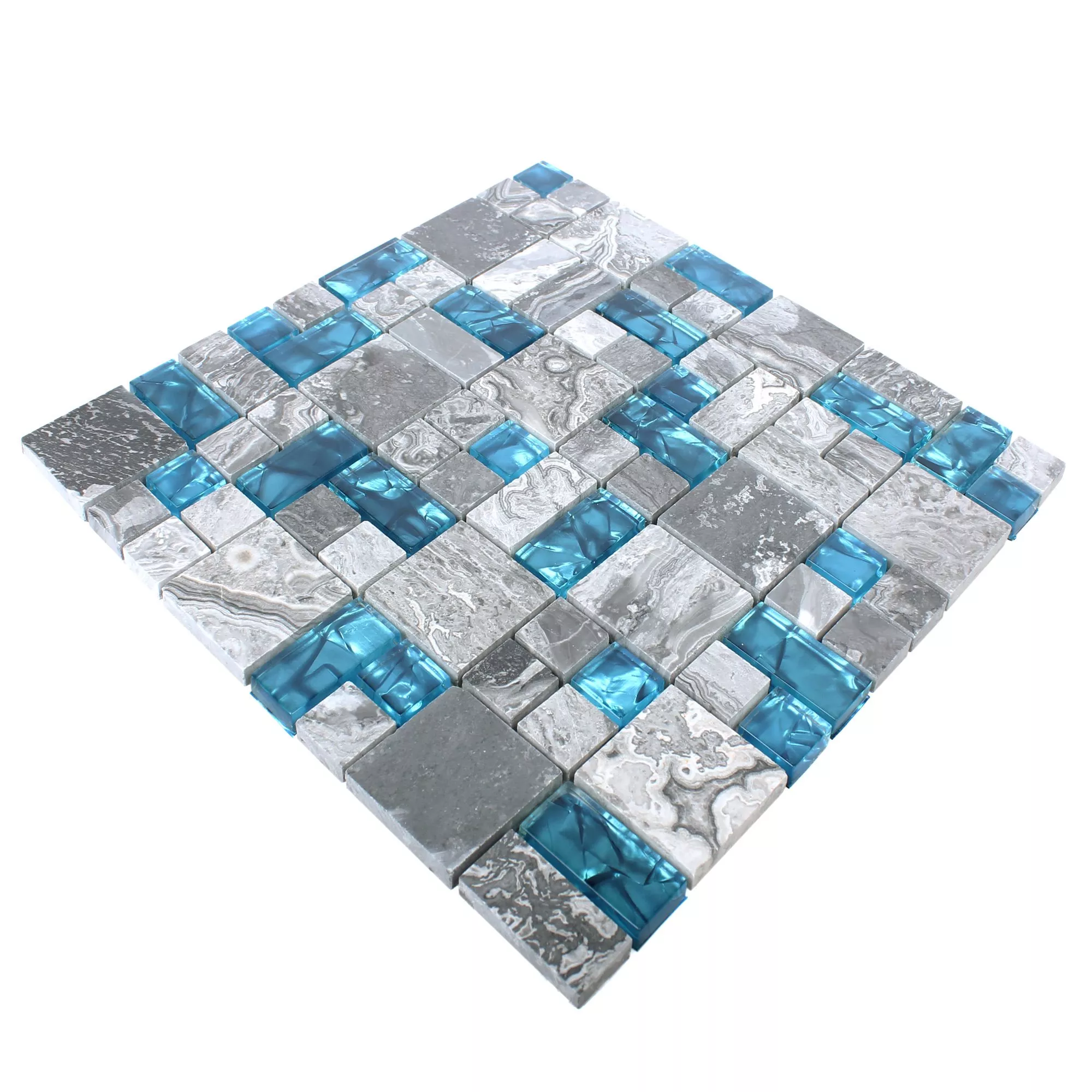 Sample Glass Mosaic Natural Stone Tiles Sinop Grey Blue 2 Mix