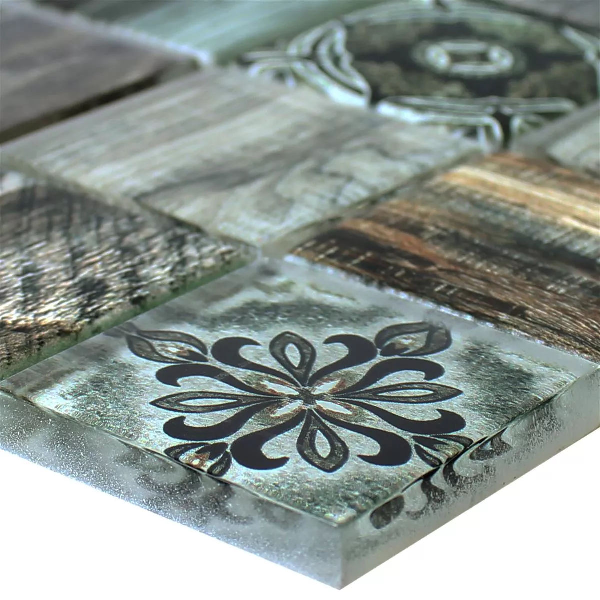 Glass Mosaic Tiles Wood Optic Makarska Brown Green