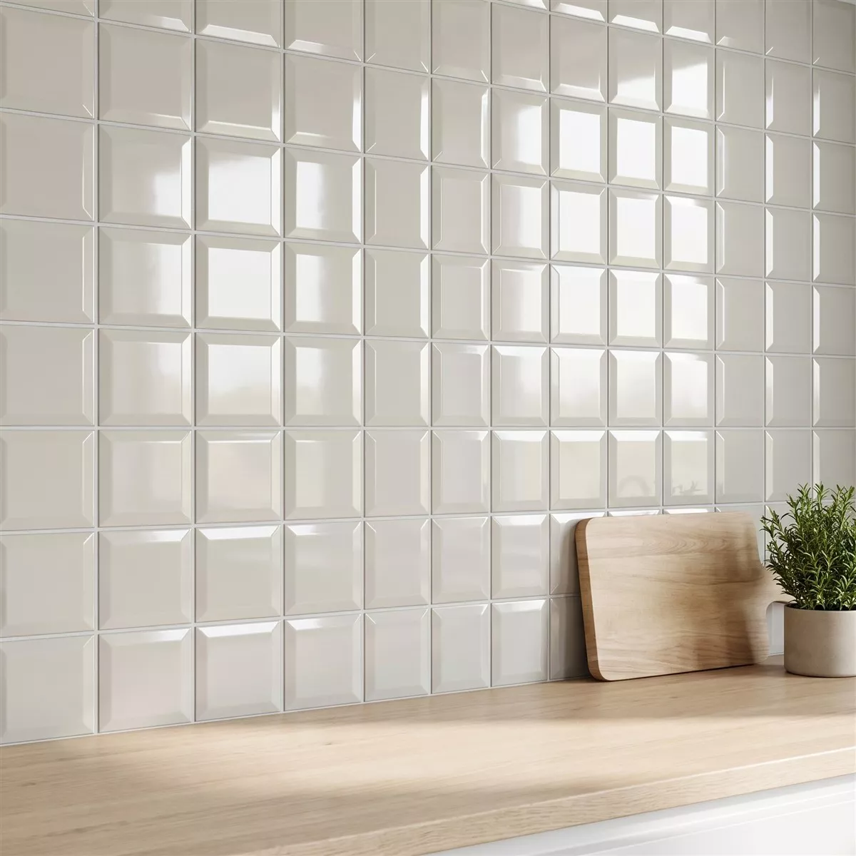 Metro tile Grey Glossy 10x10 cm Facet Catarina Light Grey