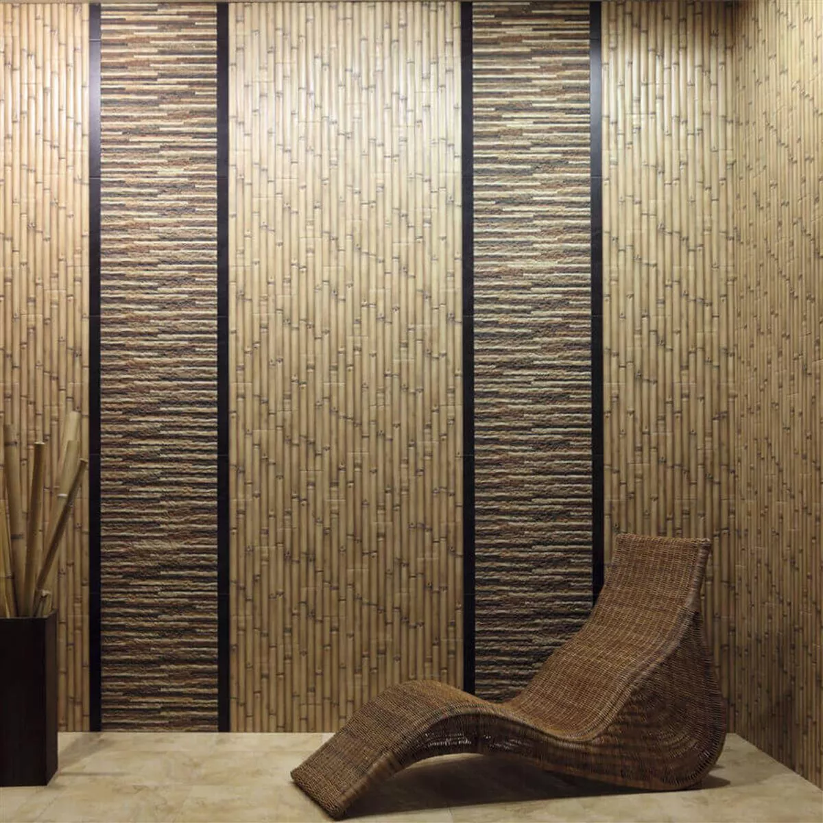 Wall Tiles Bamboo Sticks Beige Waved 10x50cm