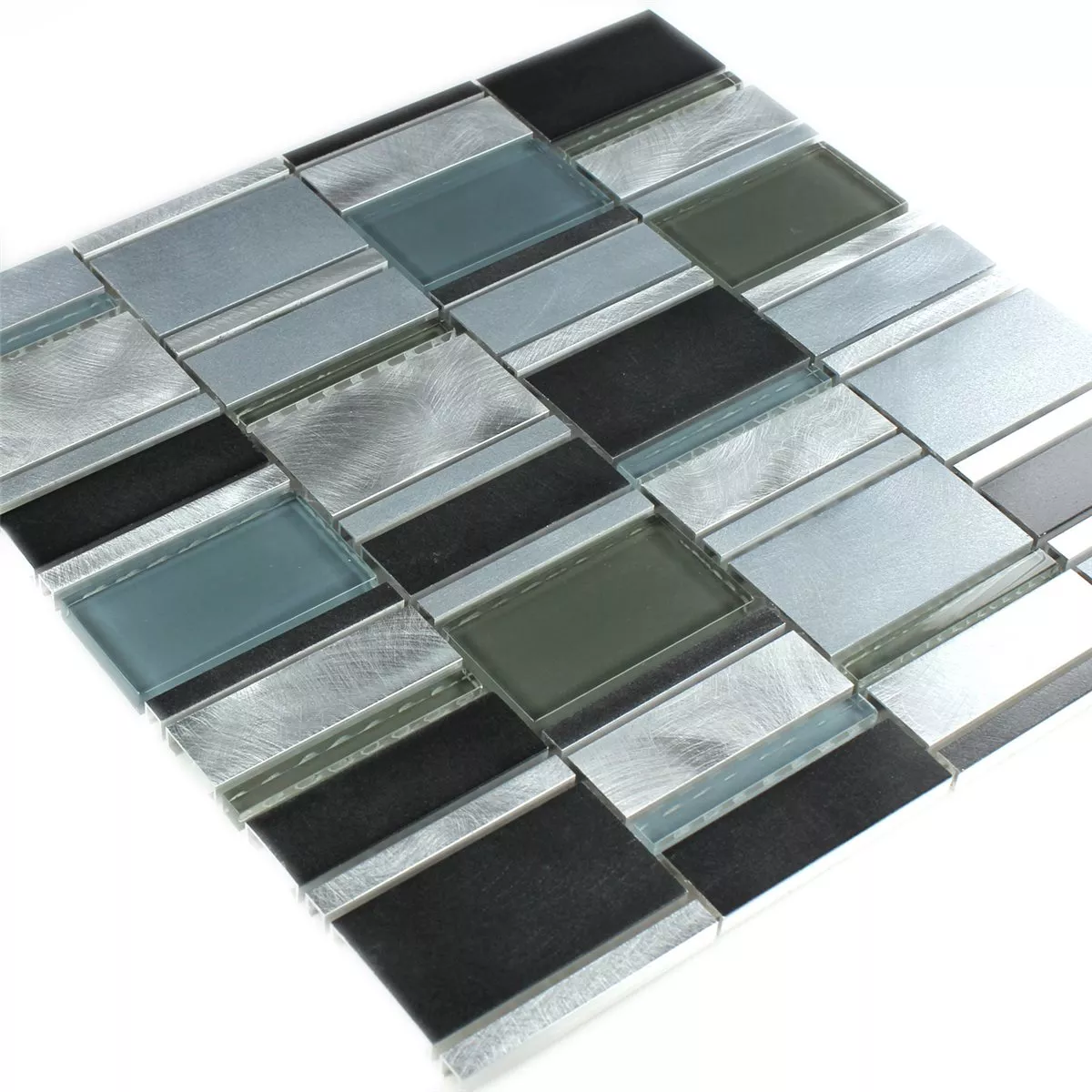 Sample Mosaic Tiles Aluminium Glass Blue Mix