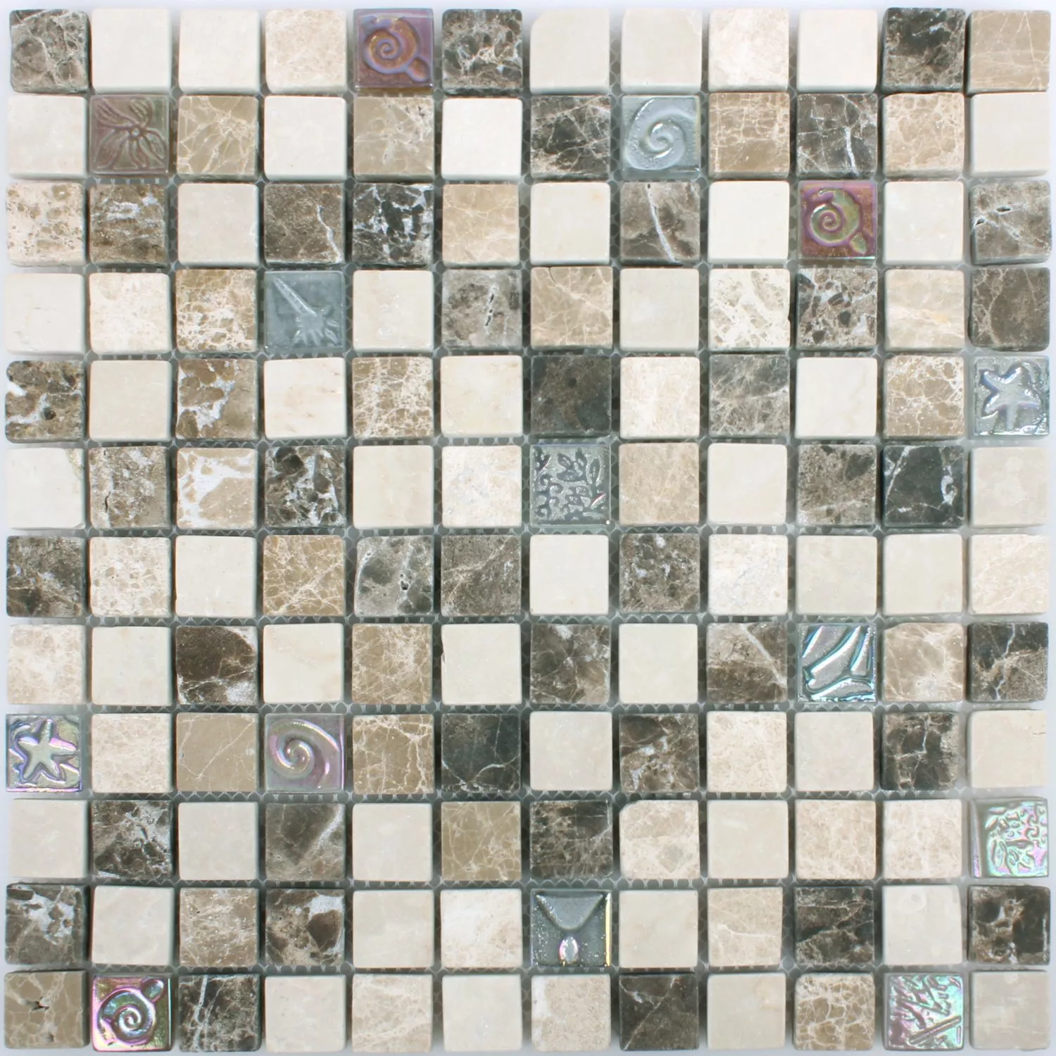 Sample Mosaic Tiles Relief Marble Java Glass Mix Beige