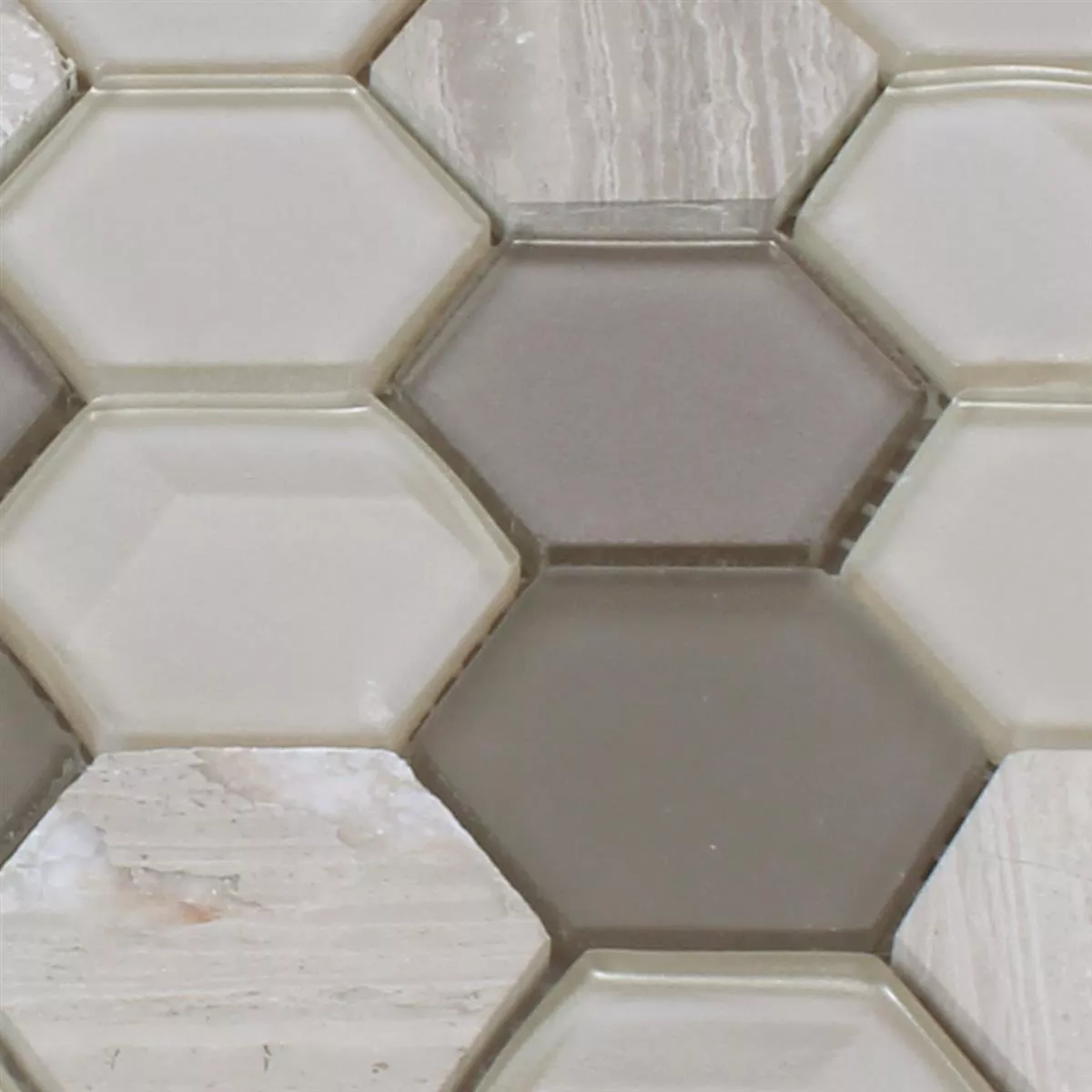 Mosaic Tiles Hexagon Glass Natural Stone Light Grey 3D