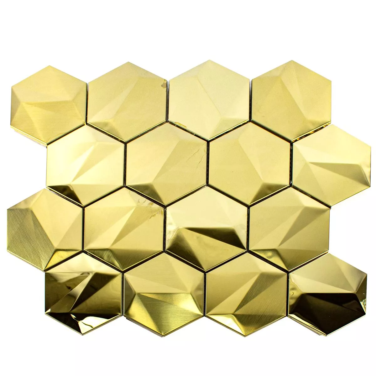 Sample Stainless Steel Mosaic Tiles Durango Hexagon 3D Gold